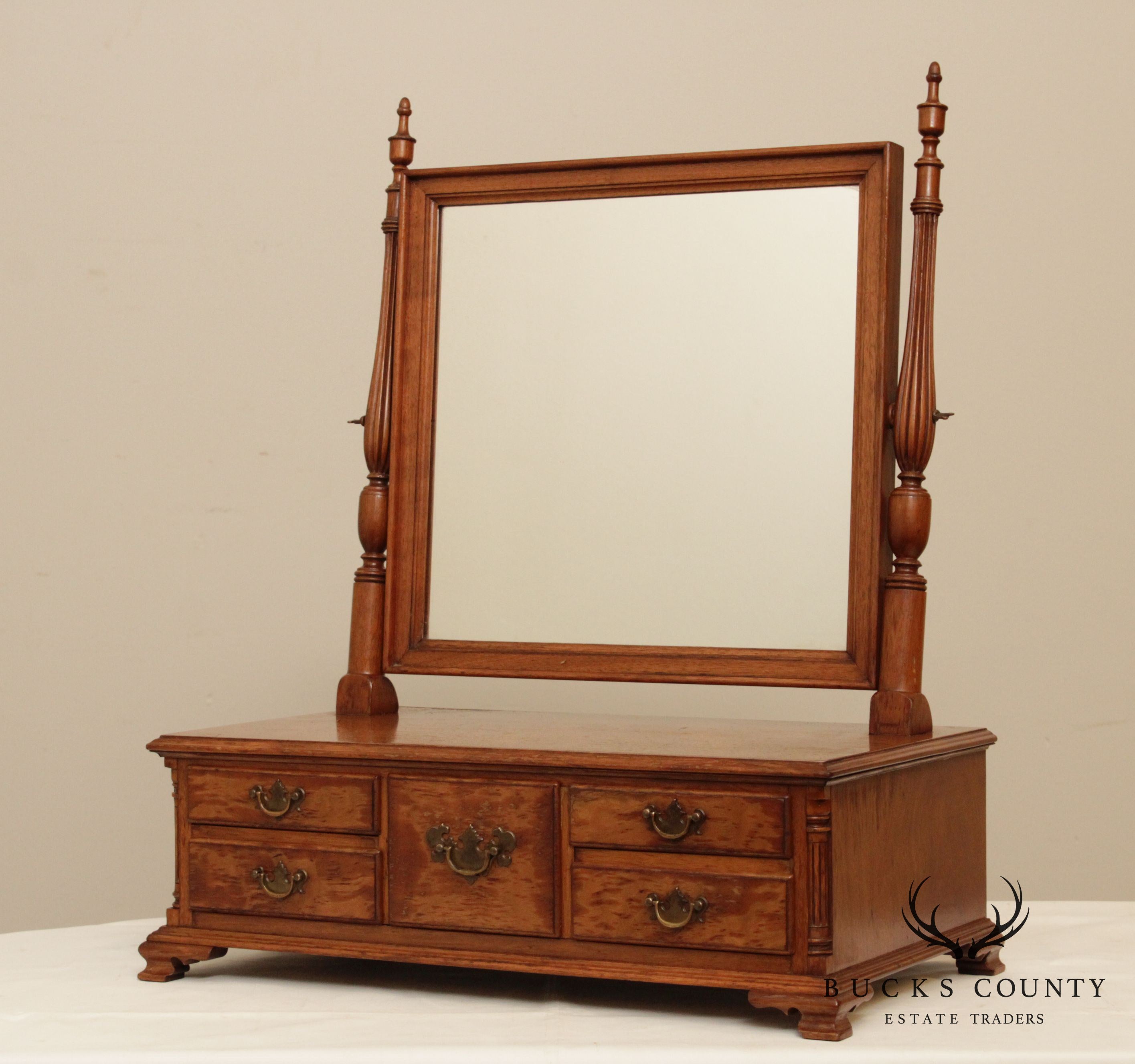 Robert Hogg Vintage Chippendale Style Dresser Top Shaving Mirror with Drawers