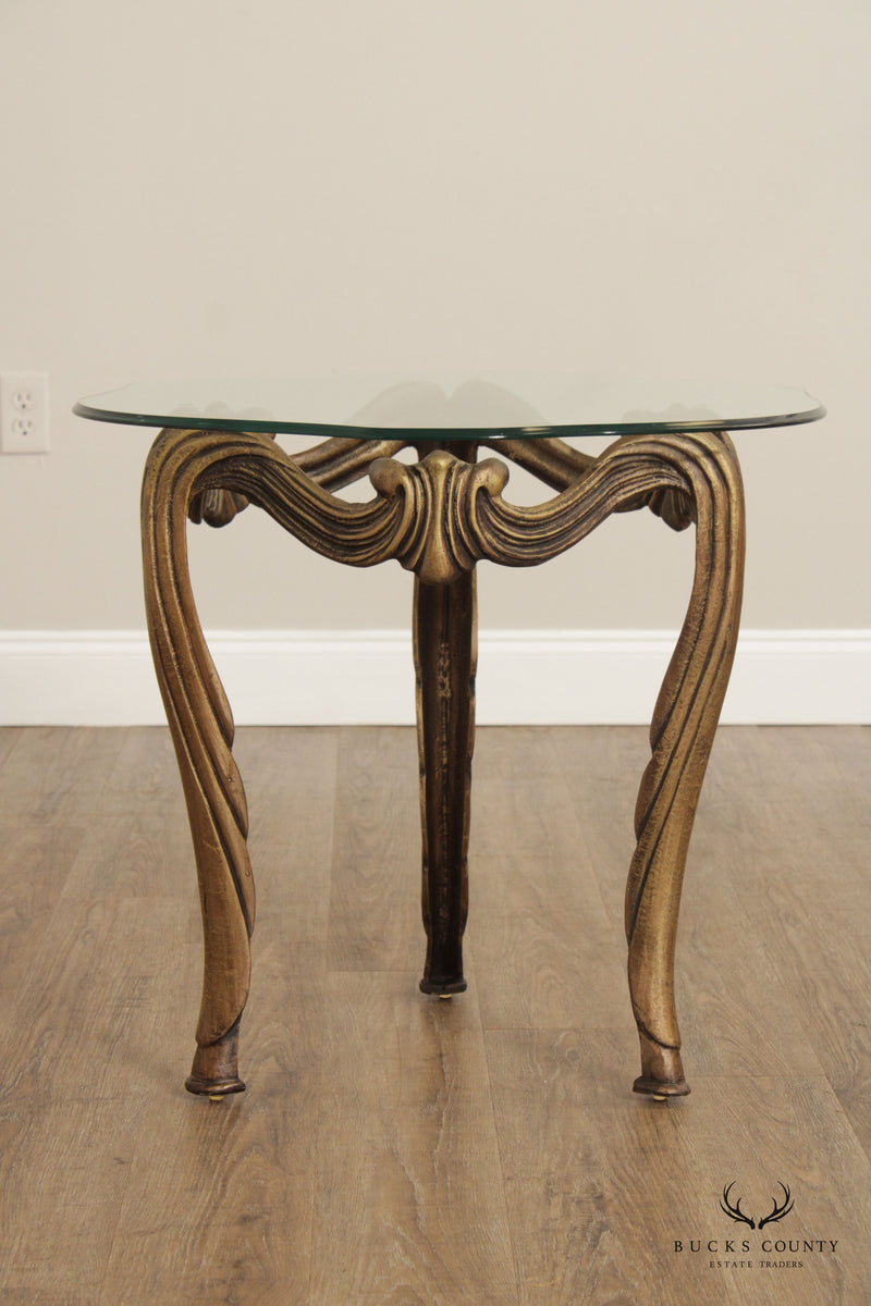 Hollywood Regency Pair of Gilt Metal and Glass Side Tables
