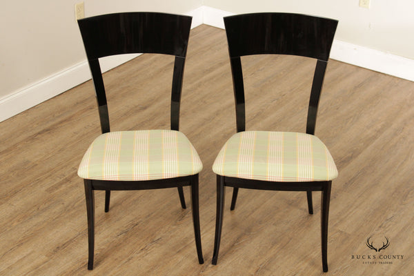 Art Deco Italian Modern Style Pair of Black Lacquer Side Chairs