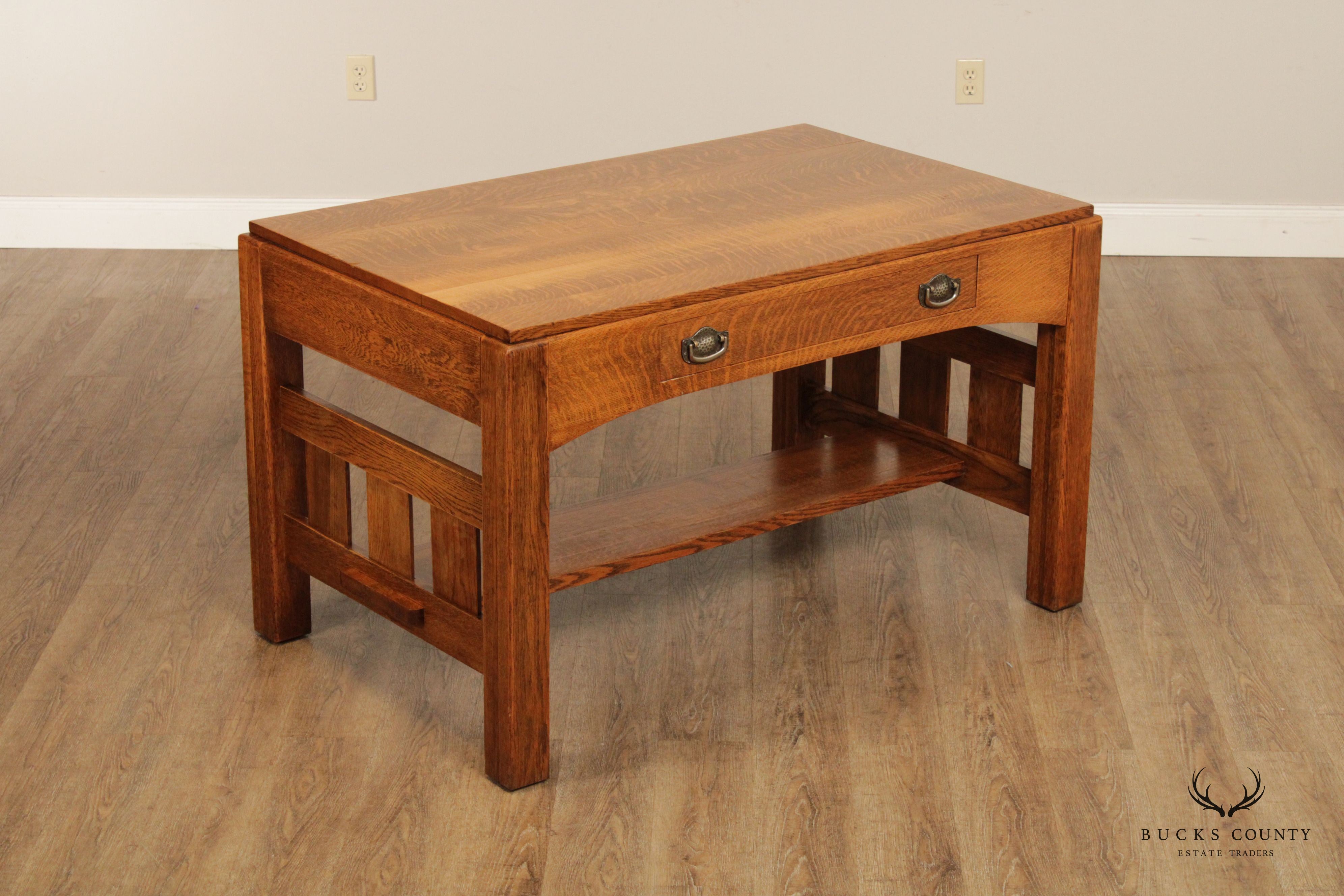 Antique Mission Oak Writing Desk or Library Table