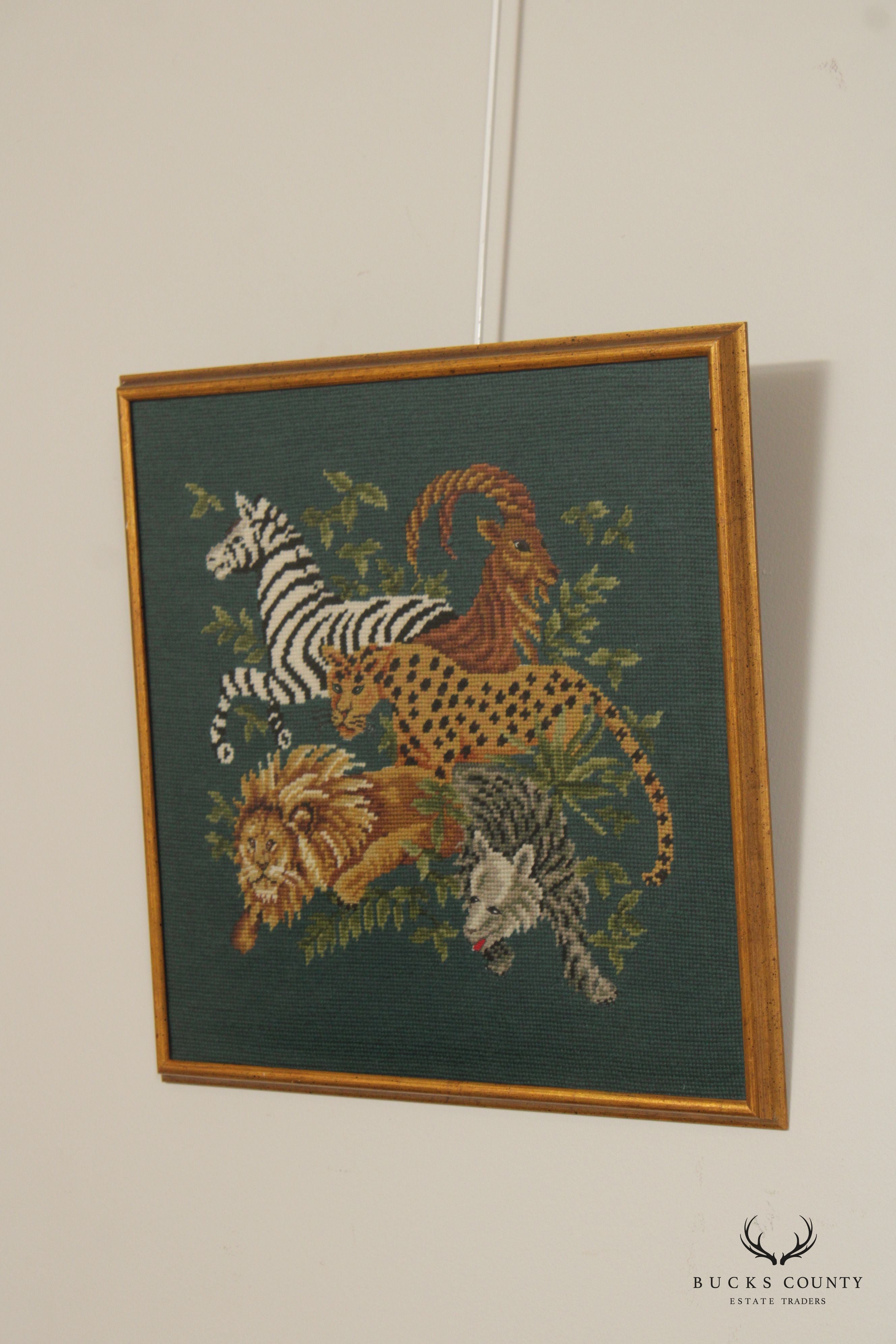 Vintage Framed Safari Style Needlepoint