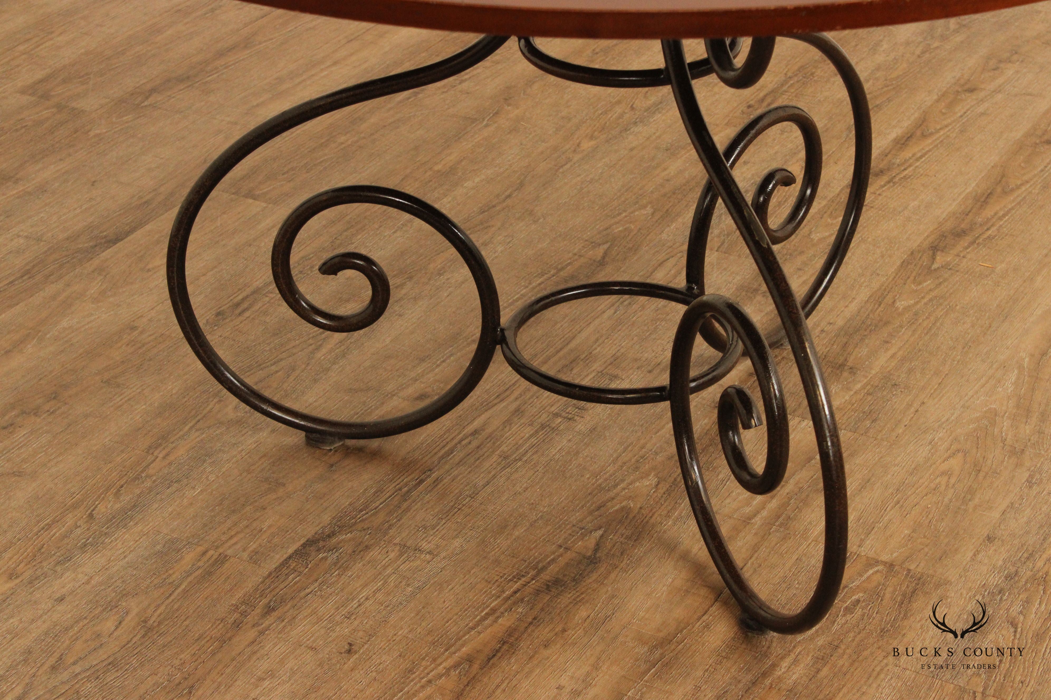 Grange french Country Style Scrolled Iron Base  Round Cherry Dining Table