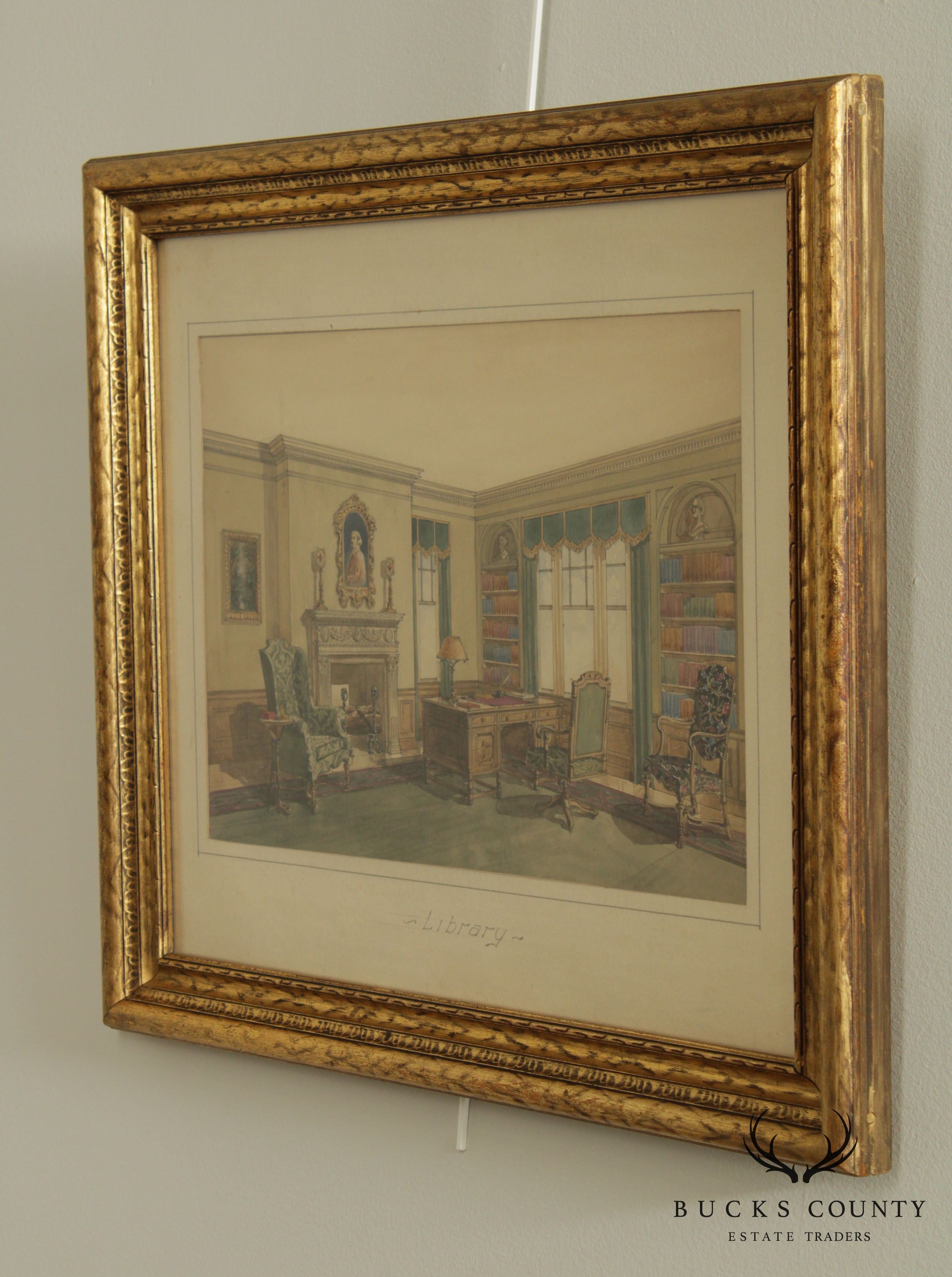 John H. Buri Original Watercolor Rendering Of Library