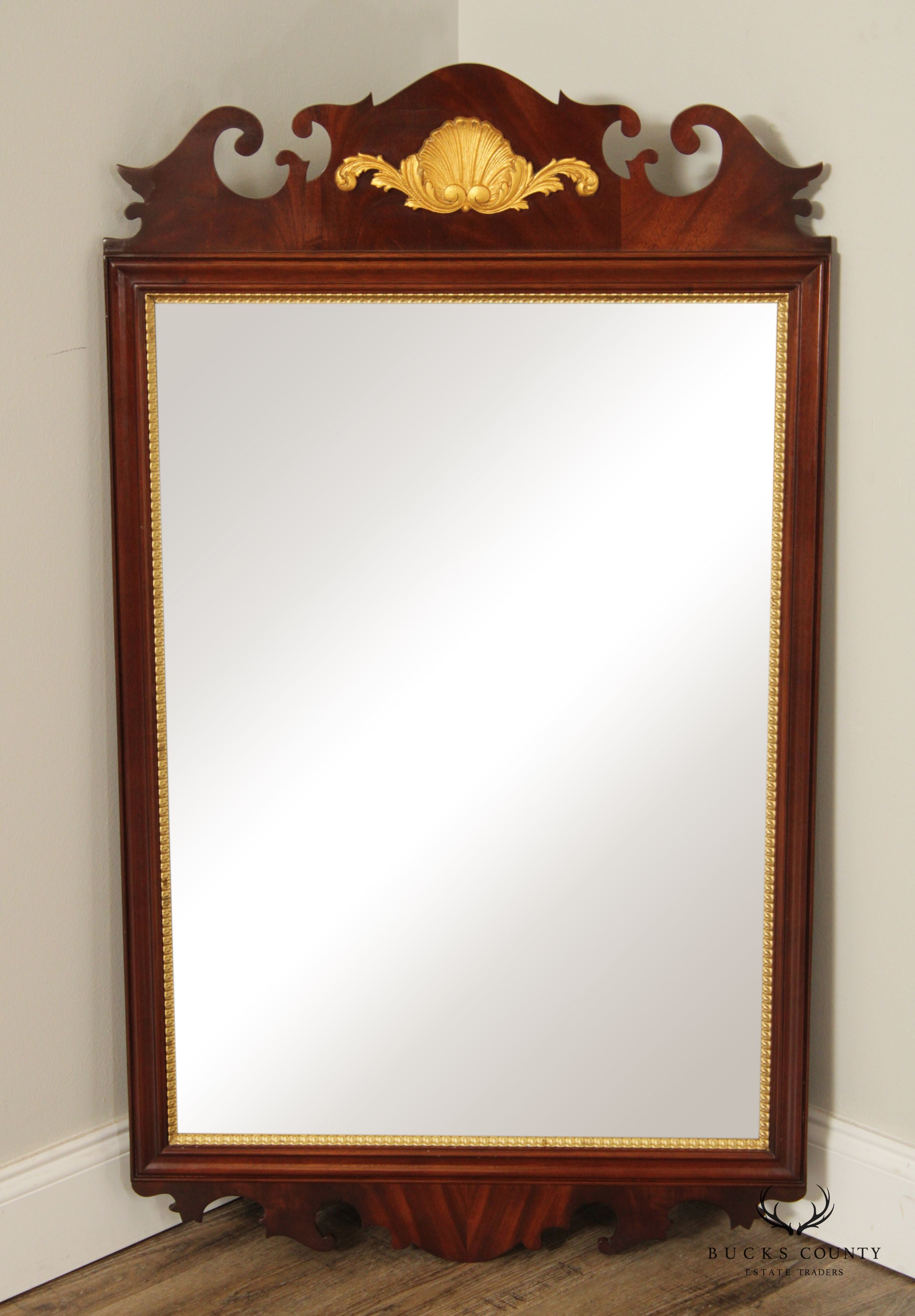 Chippendale Style Mahogany Partial Gilt Beveled Wall Mirror