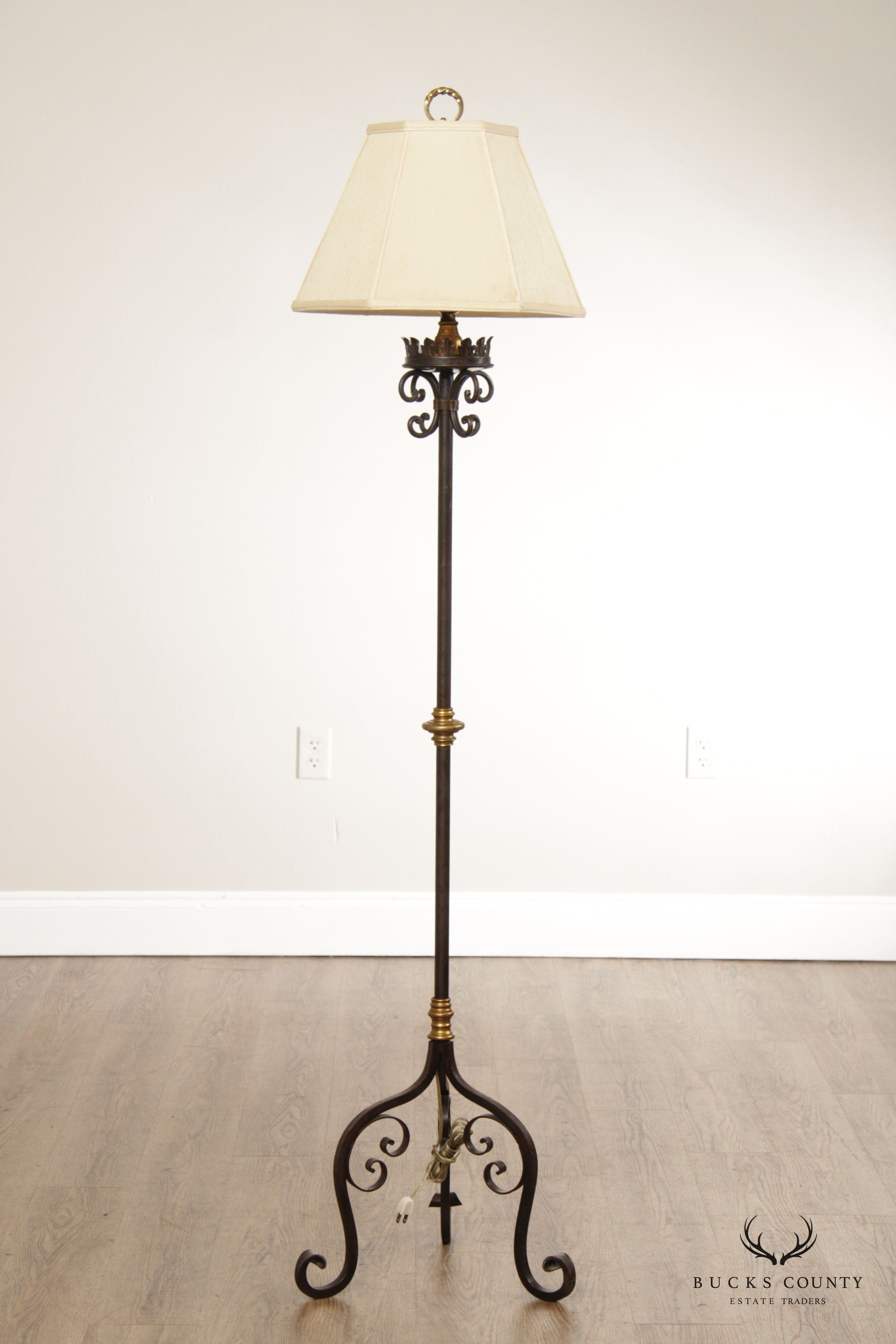 Antique Spanish Revival Wrought Iron Floor Lamp