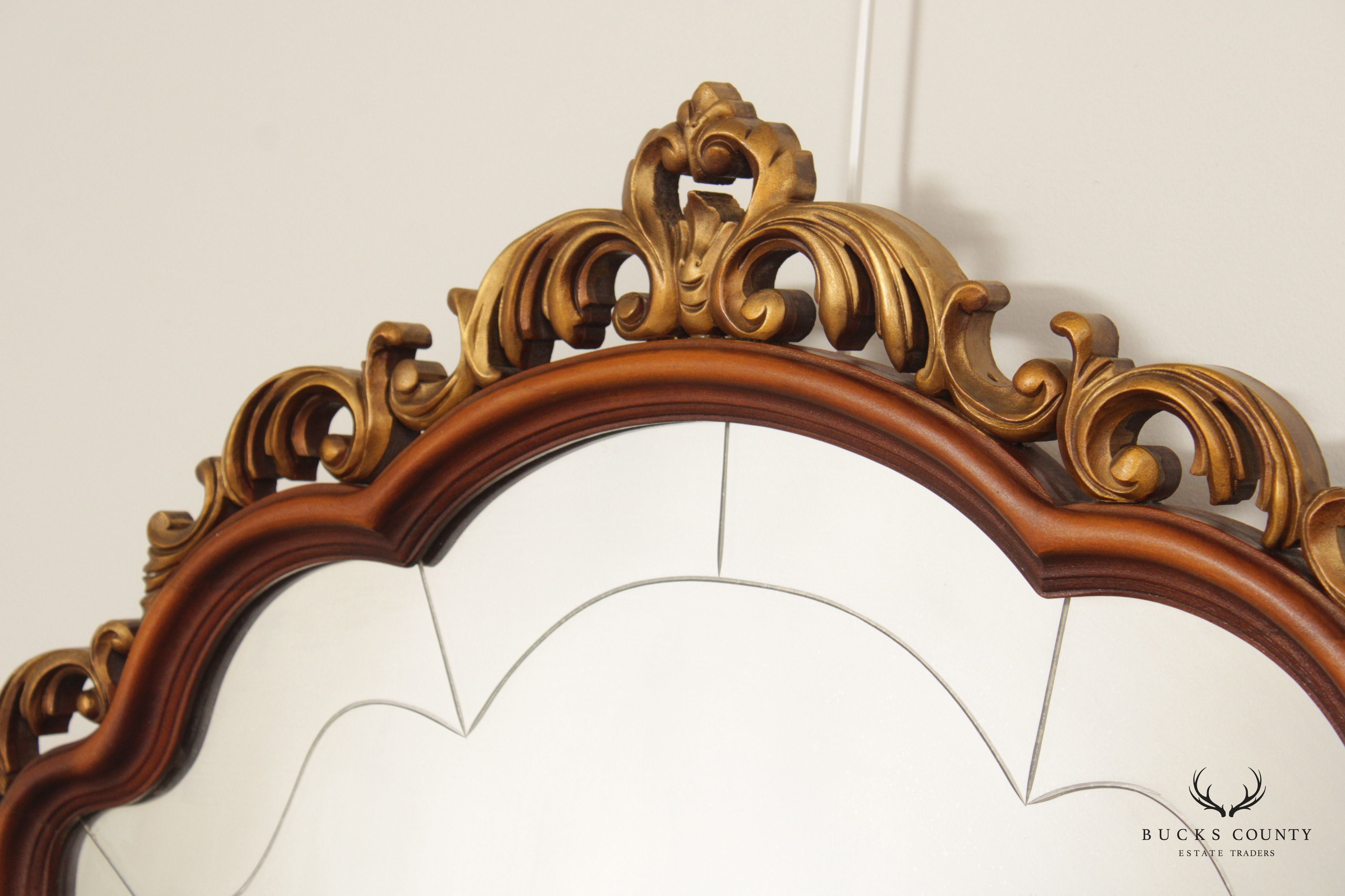 1930' French Rococo Revival Style Carved Partial Gilt Wall Mirror