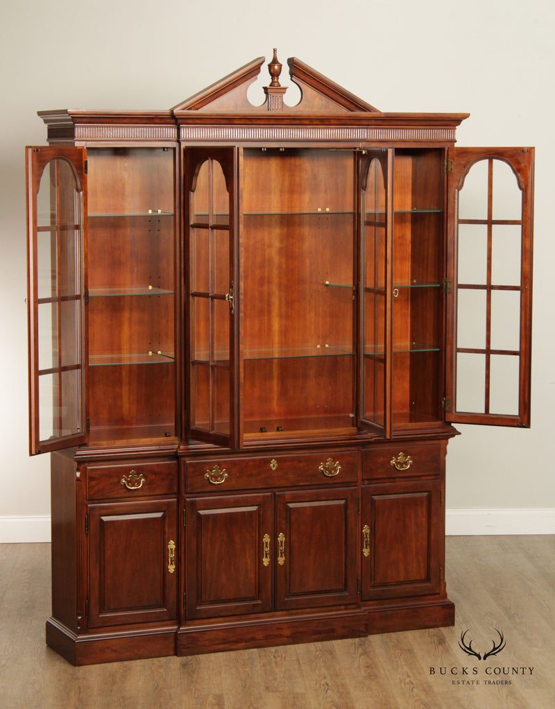 Drexel Heritage Vintage Cherry Lighted Breakfront China Display Cabinet