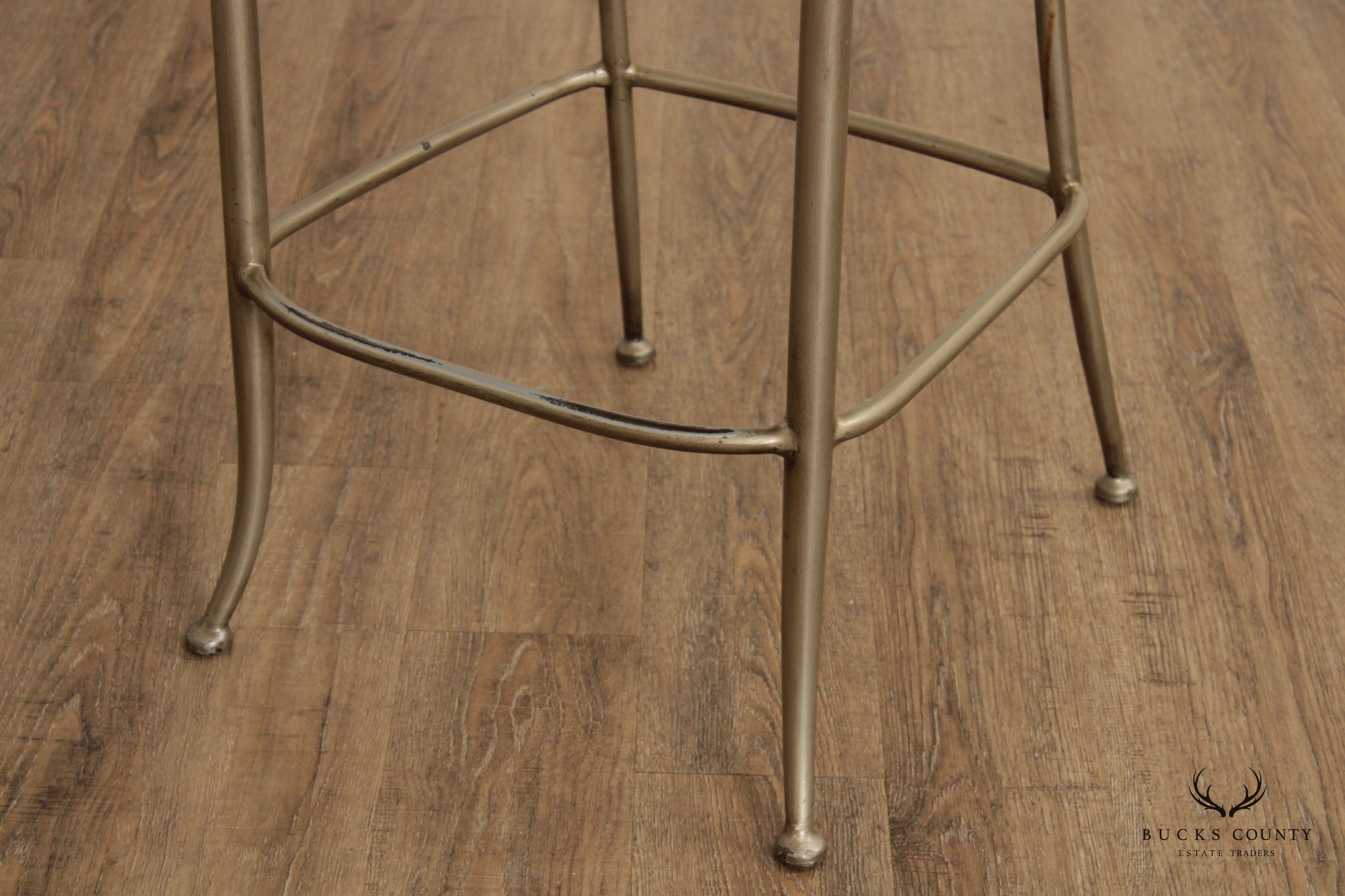 French Style Pair of Iron Frame Bar Stools