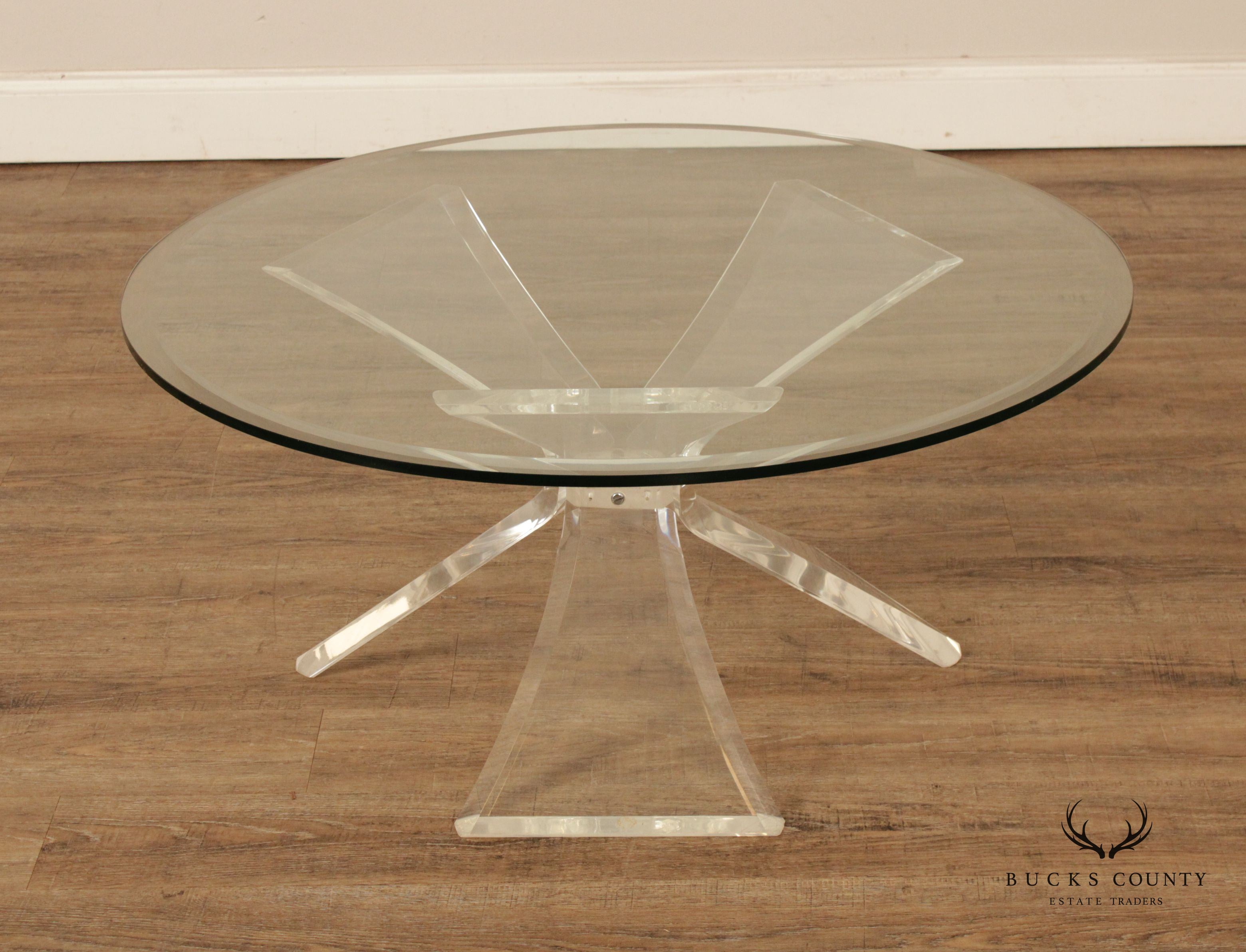 Post Modern Round Glass Top Acrylic Base Butterfly Coffee Table