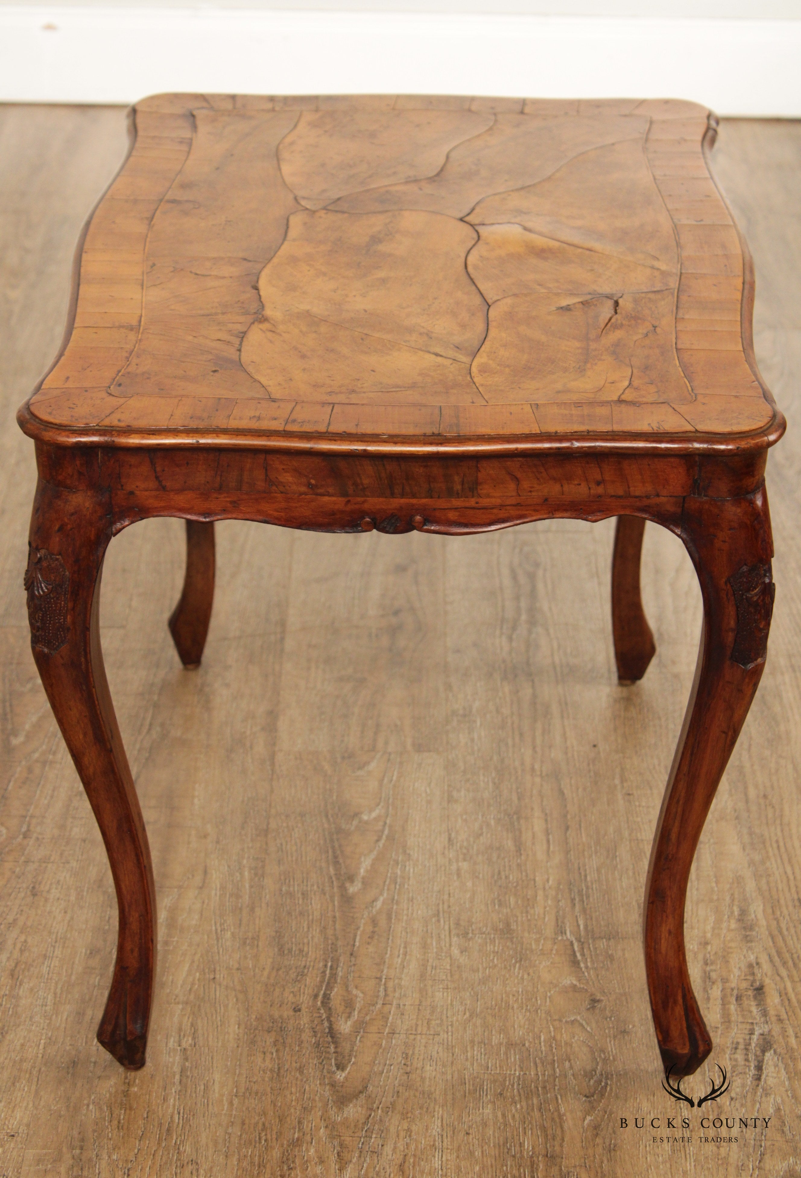 Italian Provincial Antique Walnut & Oyster Wood End Tables