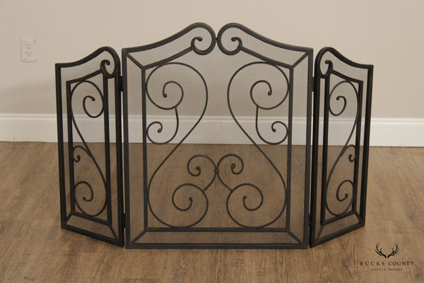 VINTAGE WROUGHT IRON FIRE SCREEN WITH SCROLLING