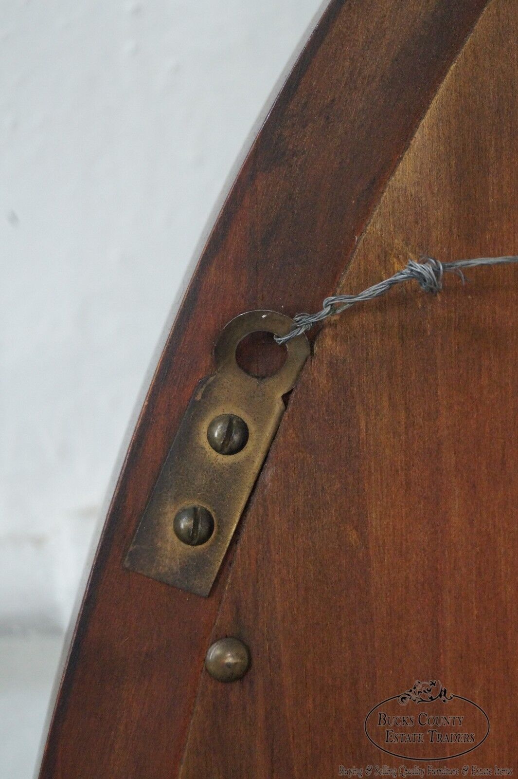 Carved Mahogany & Tooled Leather Oval Wall Mirror circa 1950s