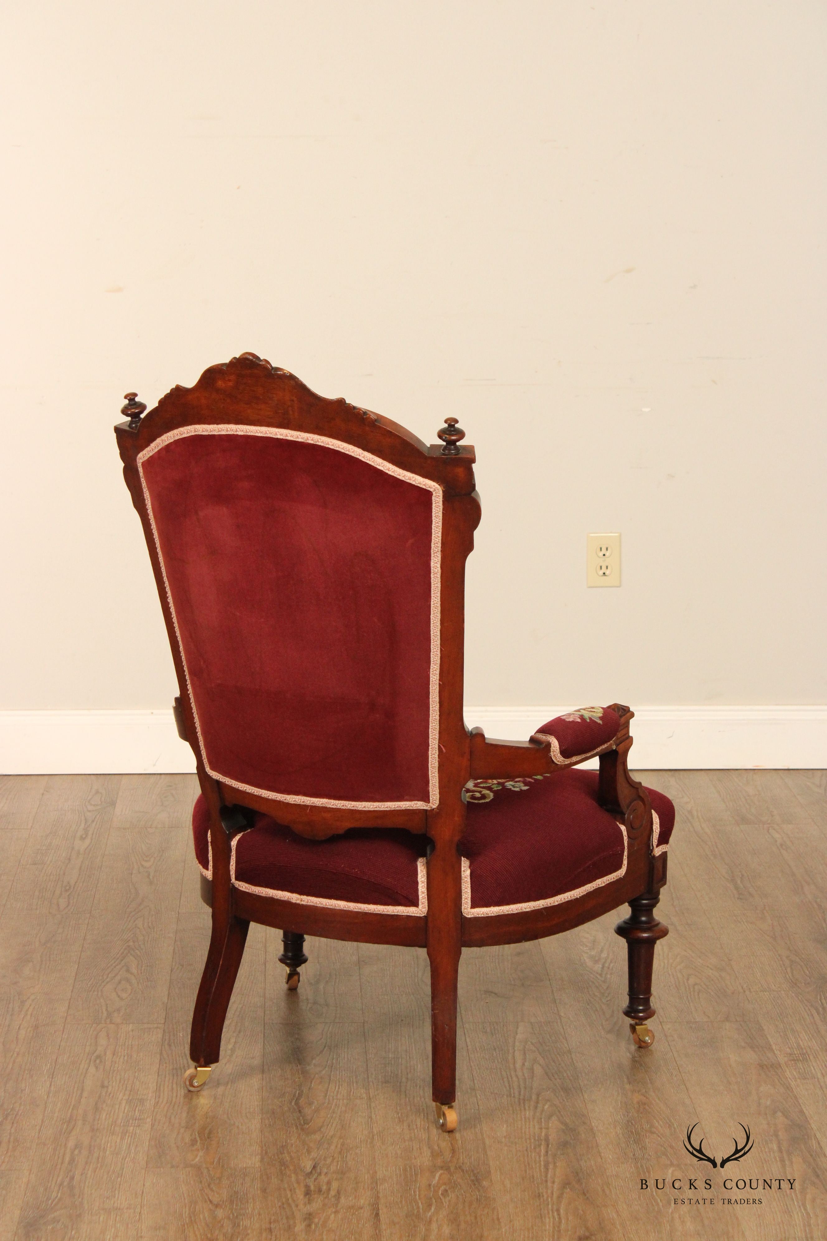 Antique Renaissance Revival Carved Walnut Armchair