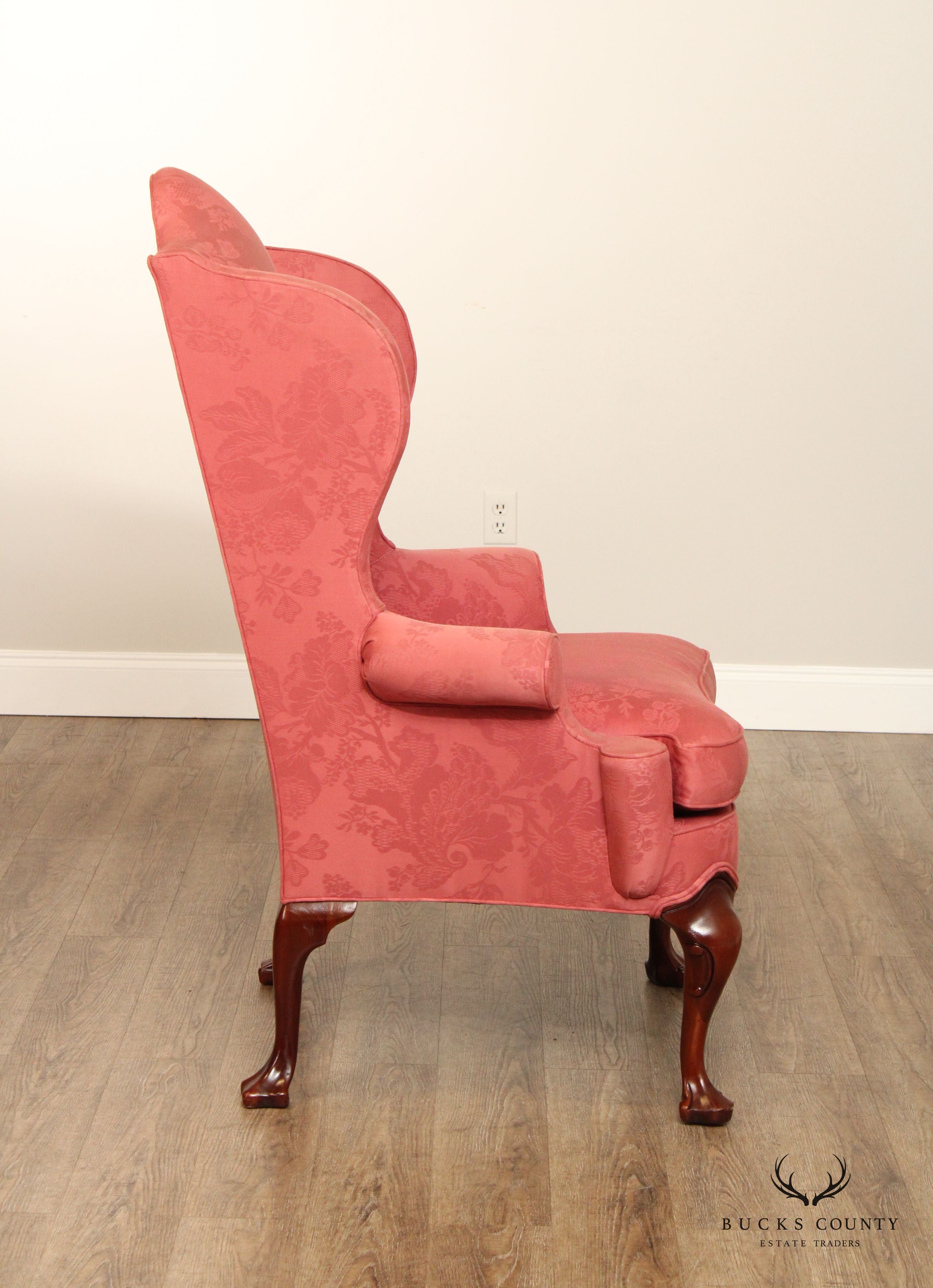 Hickory Chair Queen Anne Style Mahogany Wingback Armchair