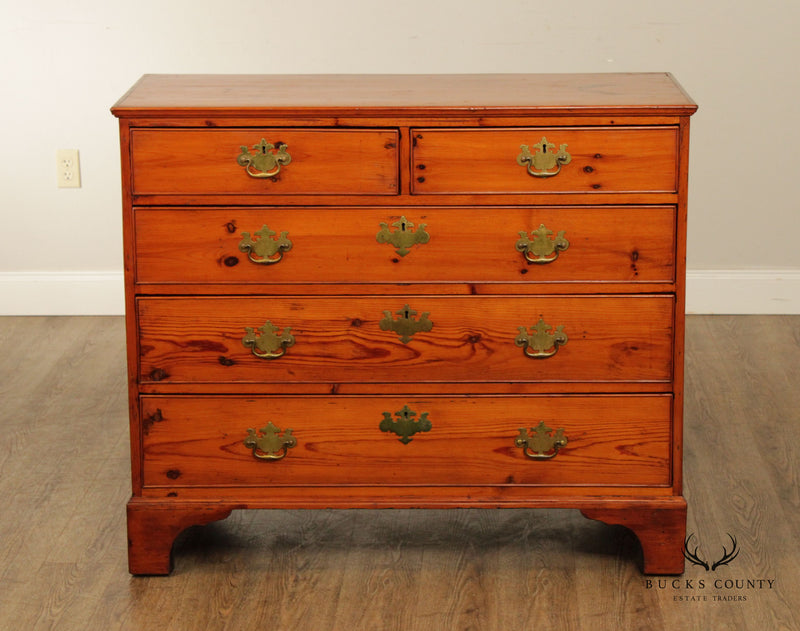 Antique 19th Century Chippendale Style English Pine Chest of Drawers
