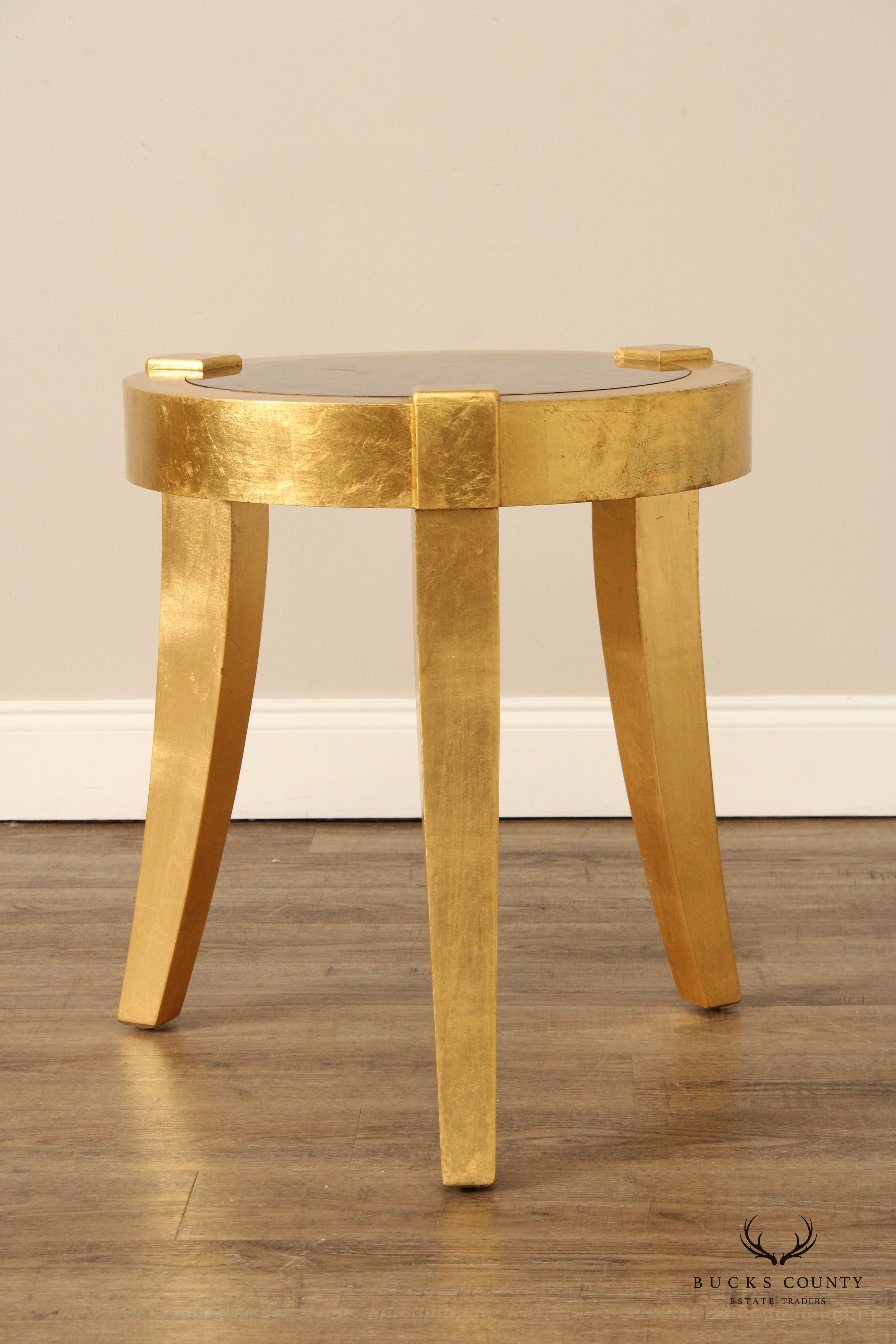 Hollywood Regency Pair of Gold Painted Side Tables