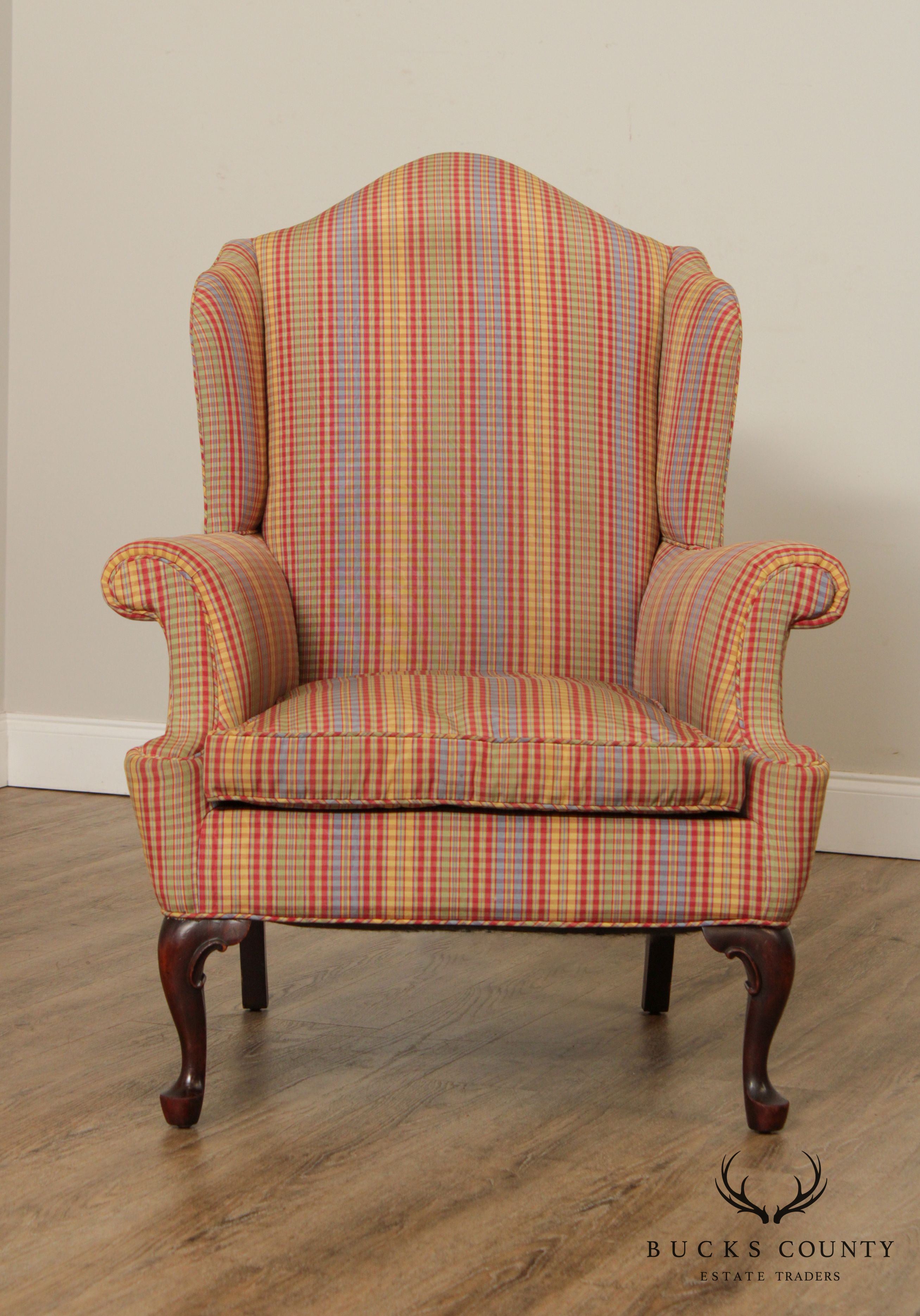 Queen Anne Style Vintage Mahogany Wing Chair