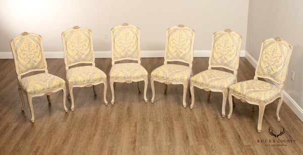 French Louis XV Style Set of Six Distress Painted Dining Chairs