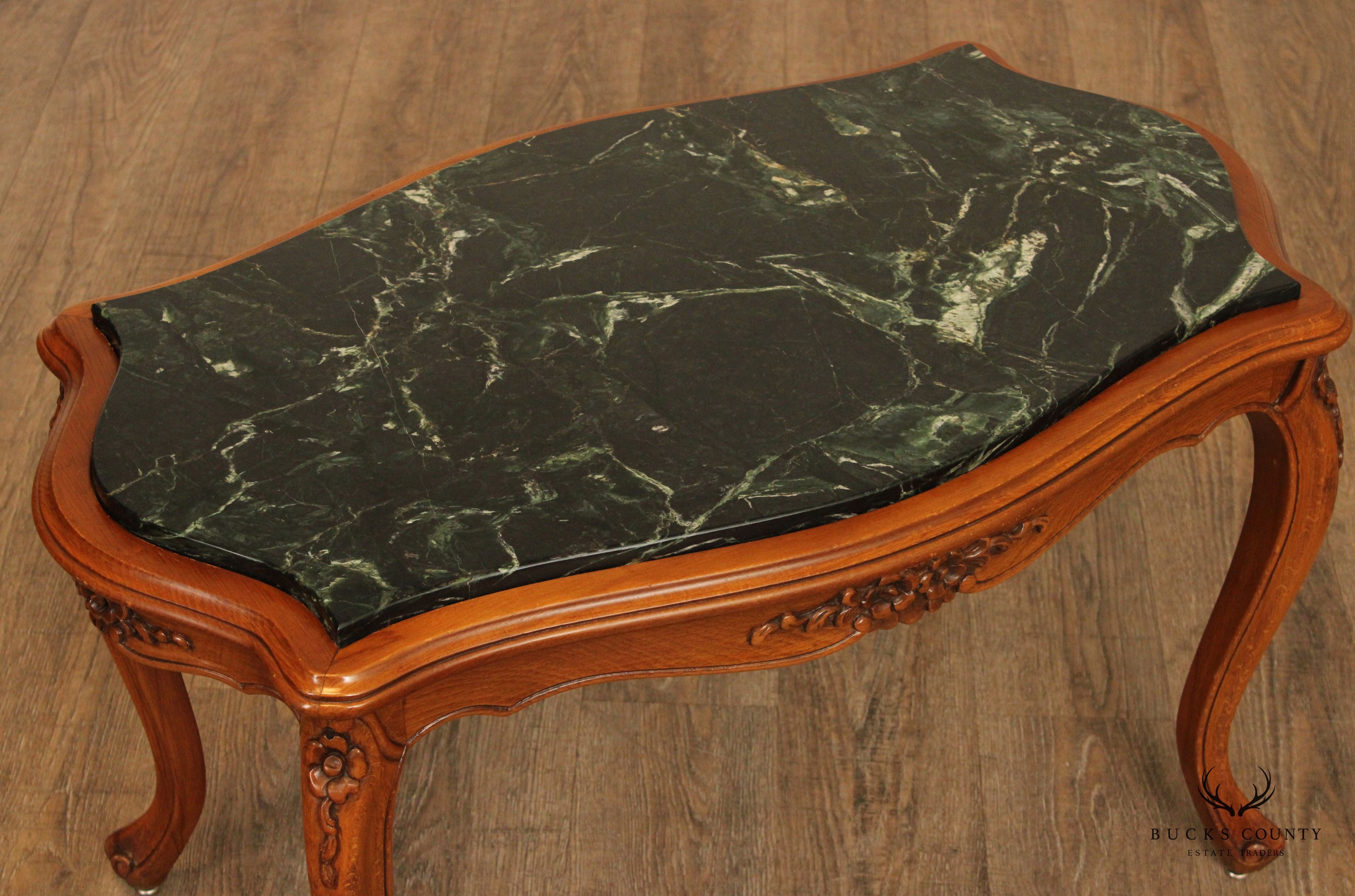 French Louis XV Style Vintage Carved Base Marble Top Coffee Table