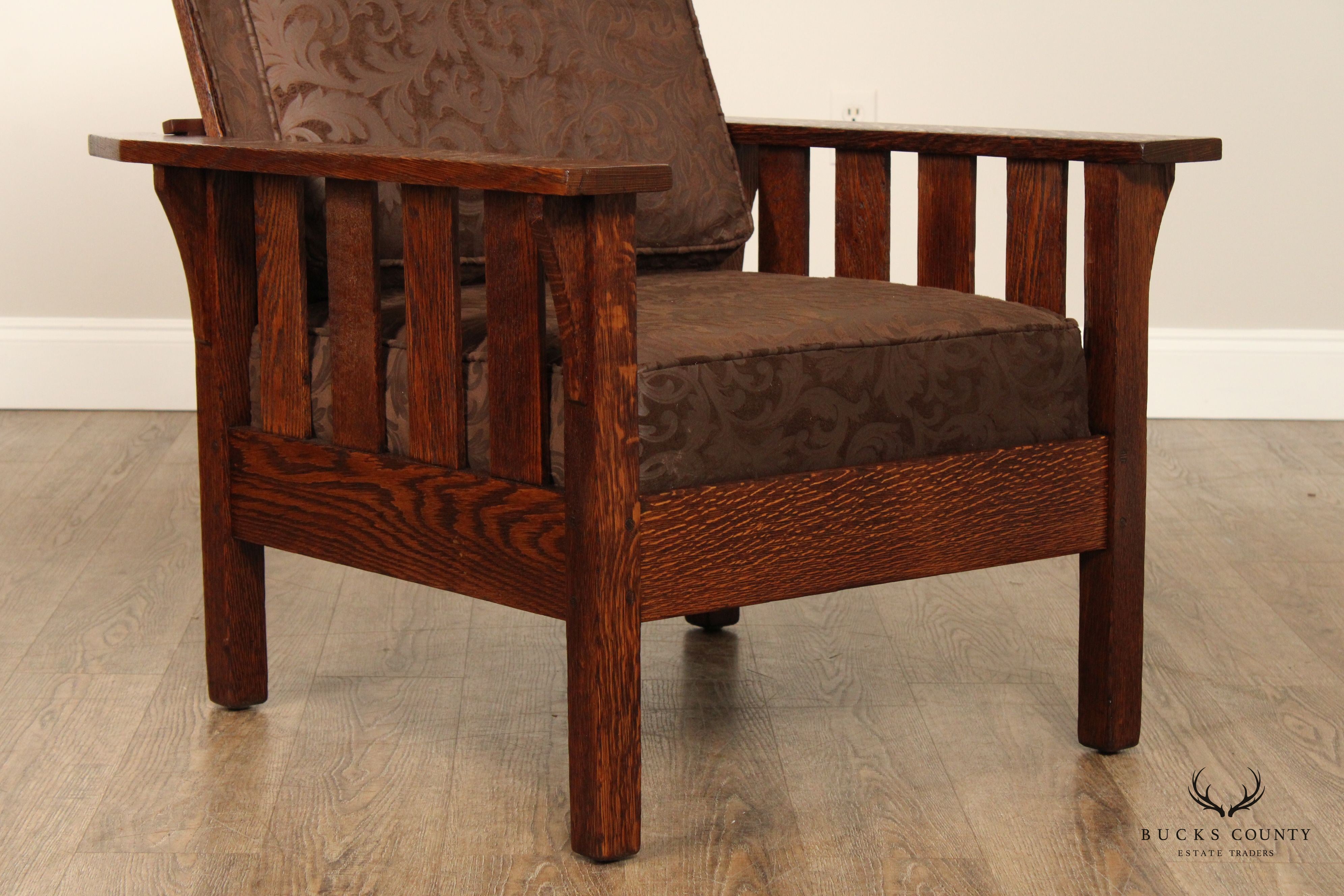 J.M. Young Antique Mission Oak Reclining Morris Chairx