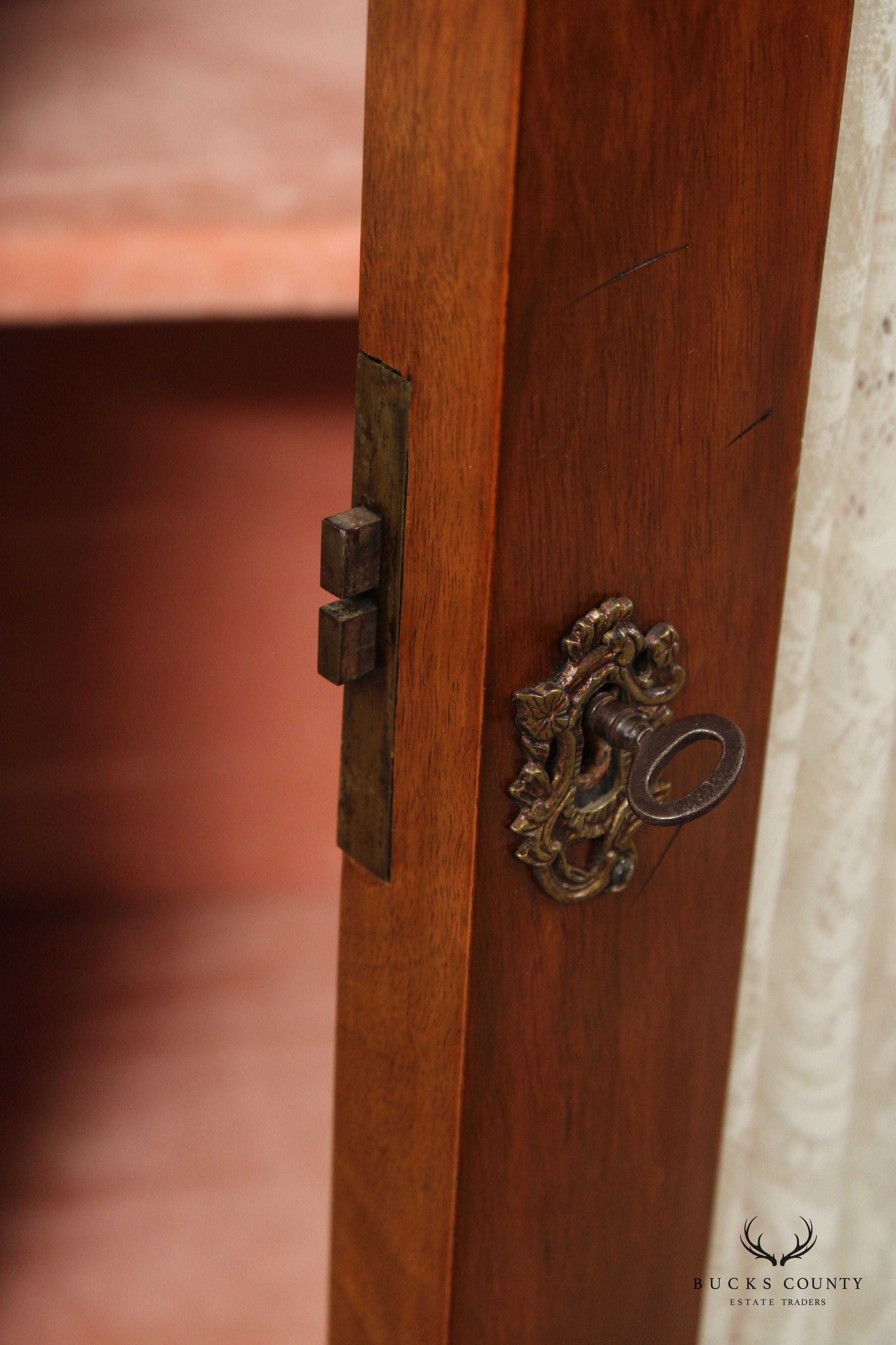 Antique Renaissance Revival Walnut And Rosewood  Glass Door Cabinet