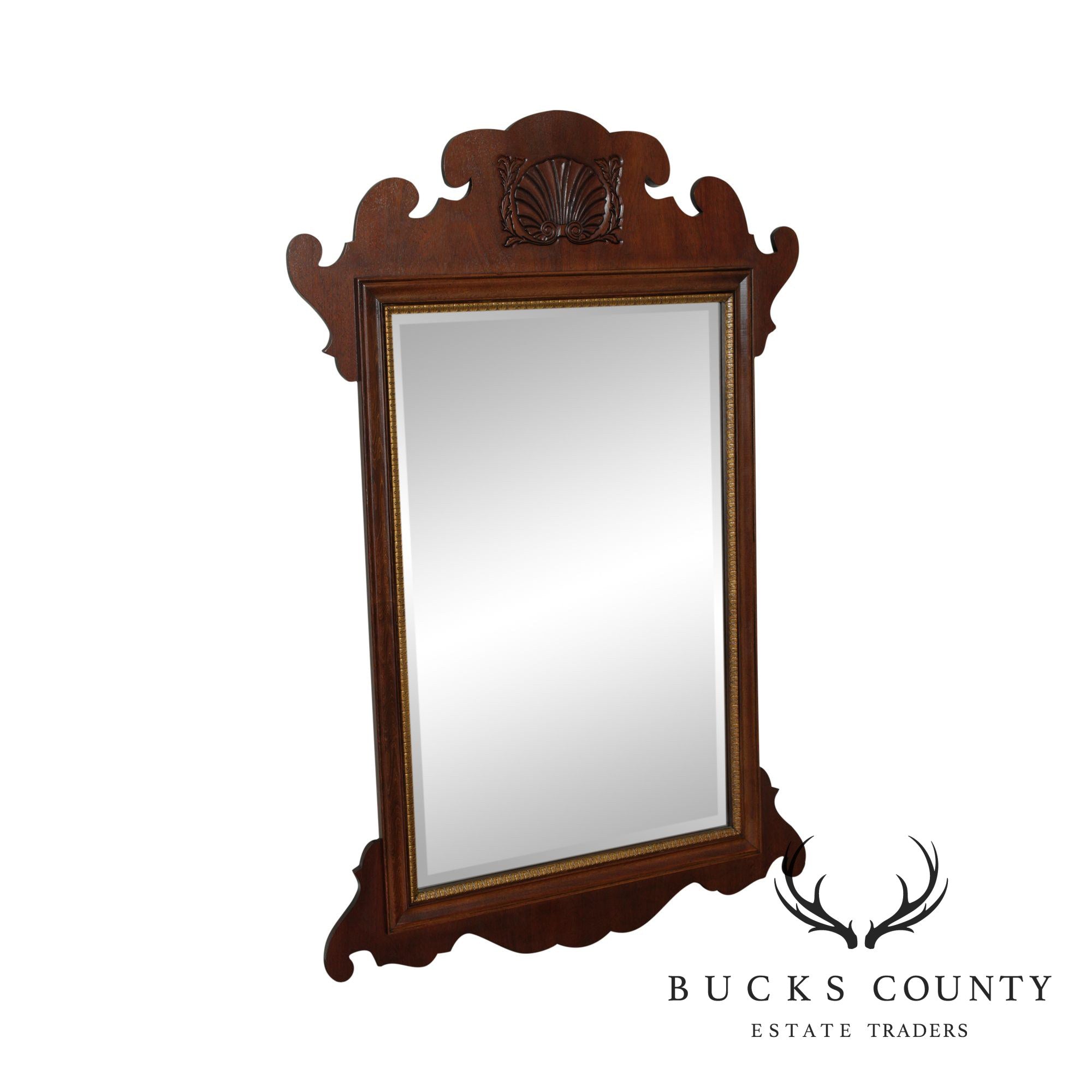 Chippendale Style Walnut Frame Beveled Wall Mirror