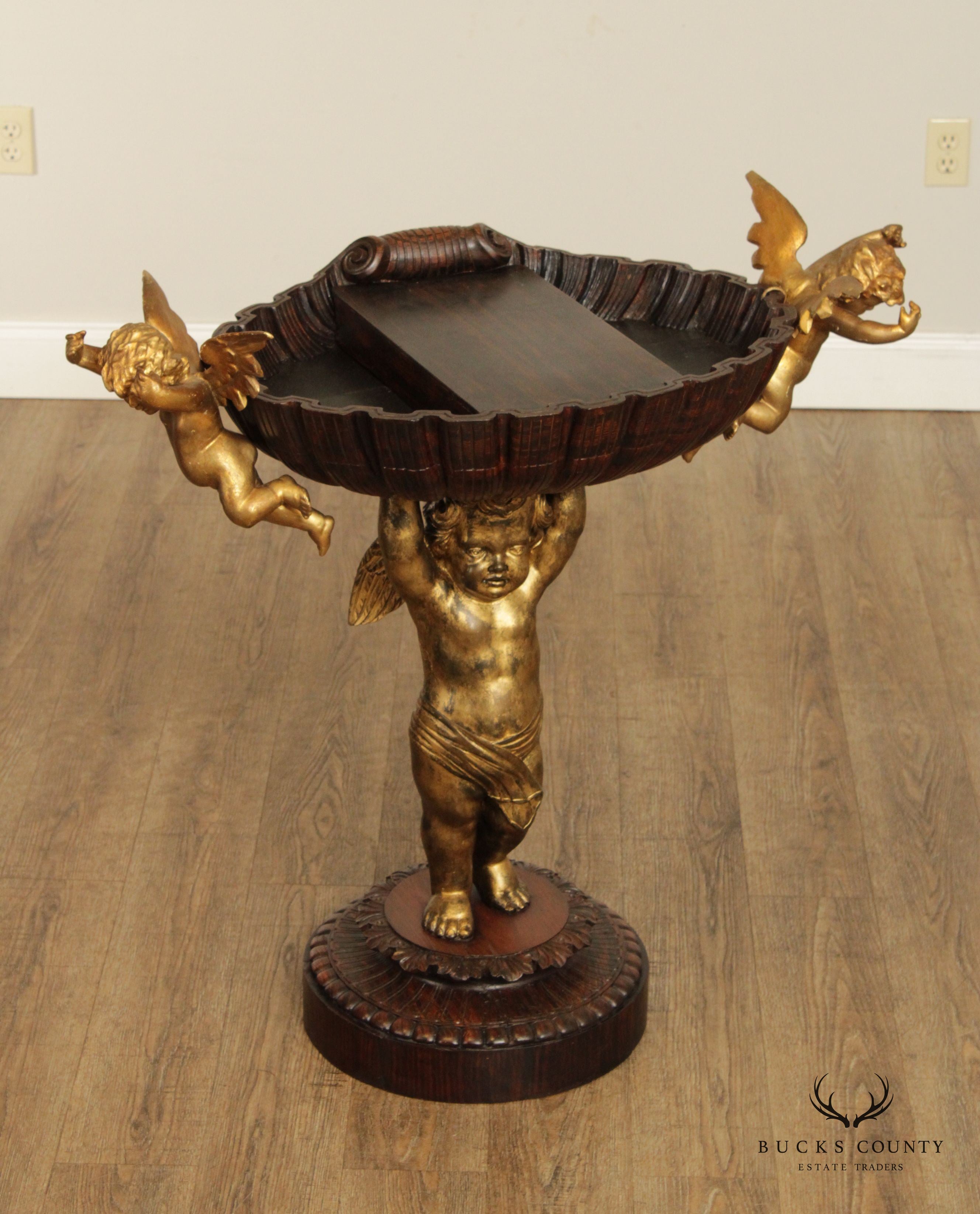 Antique French Giltwood Cherub Baptismal Stand