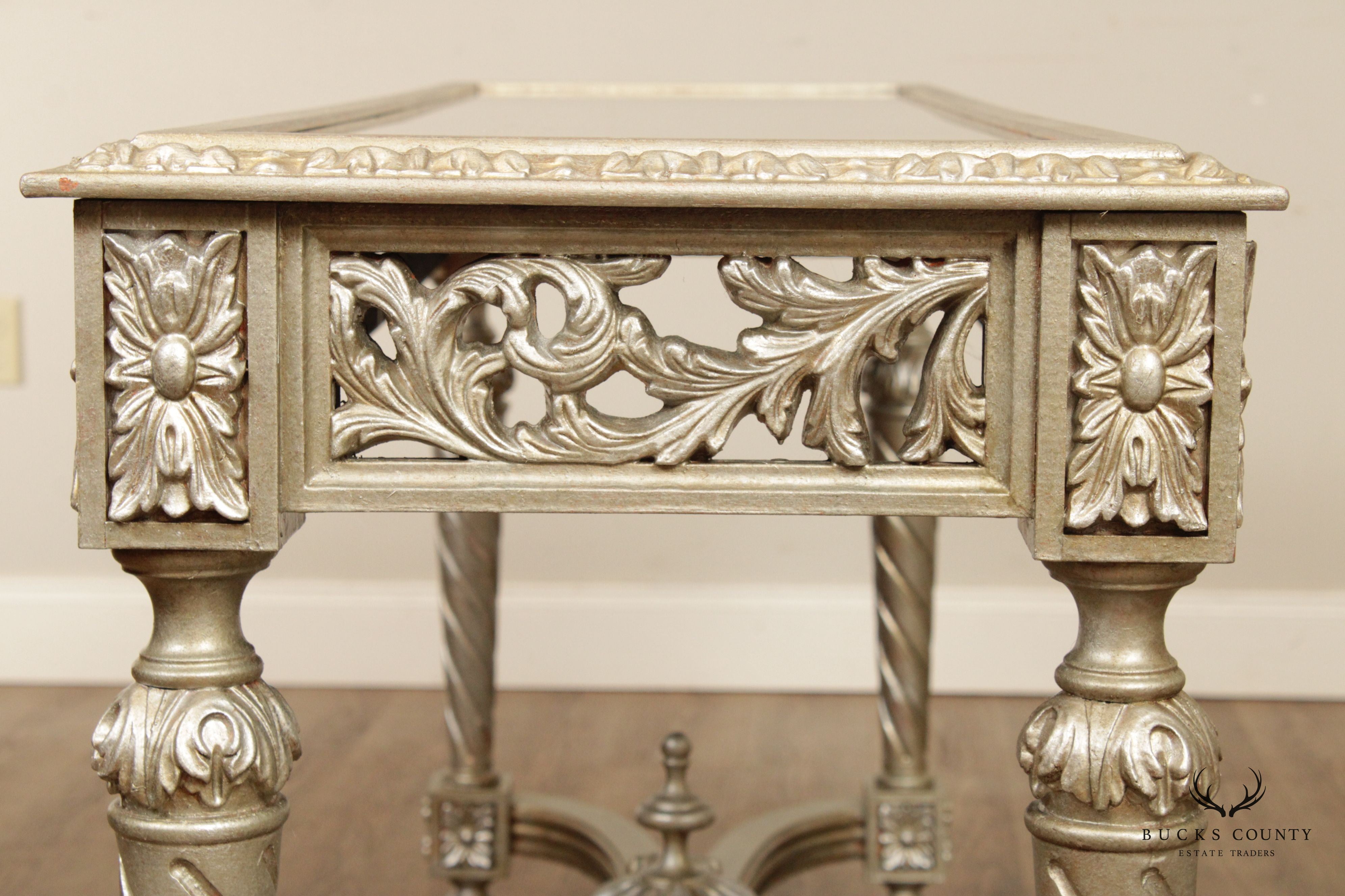 French Louis XVI Style Silvered Mirror Top Console Table