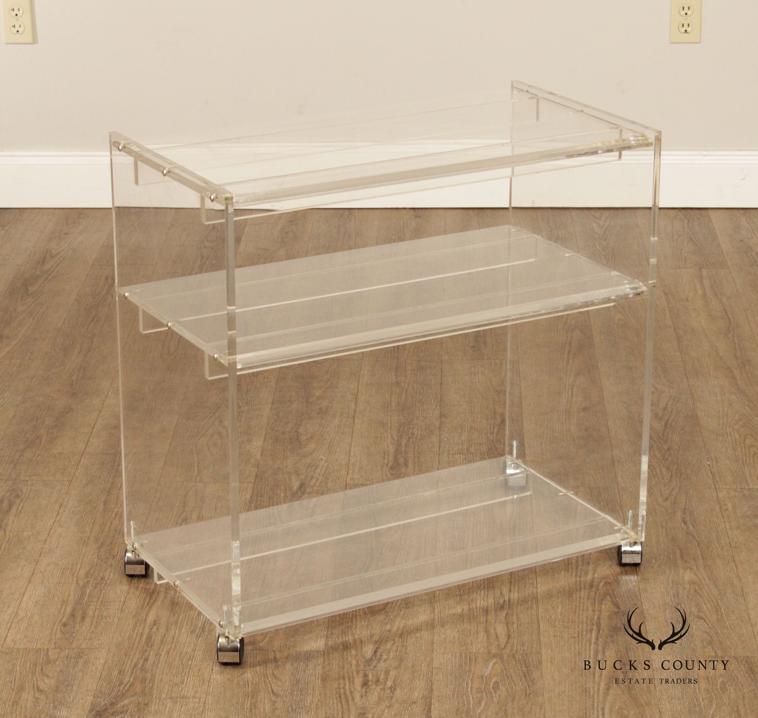 Mid Century Modern Lucite 3-Tier Serving Bar Cart