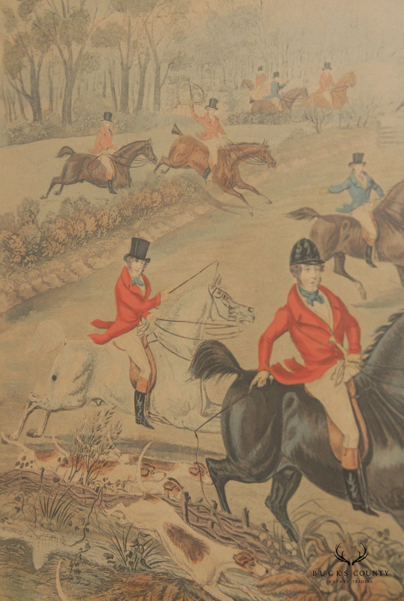 English Fox Hunt 'Breaking Cover' Hand-Colored Engraving, After Charles Hunt