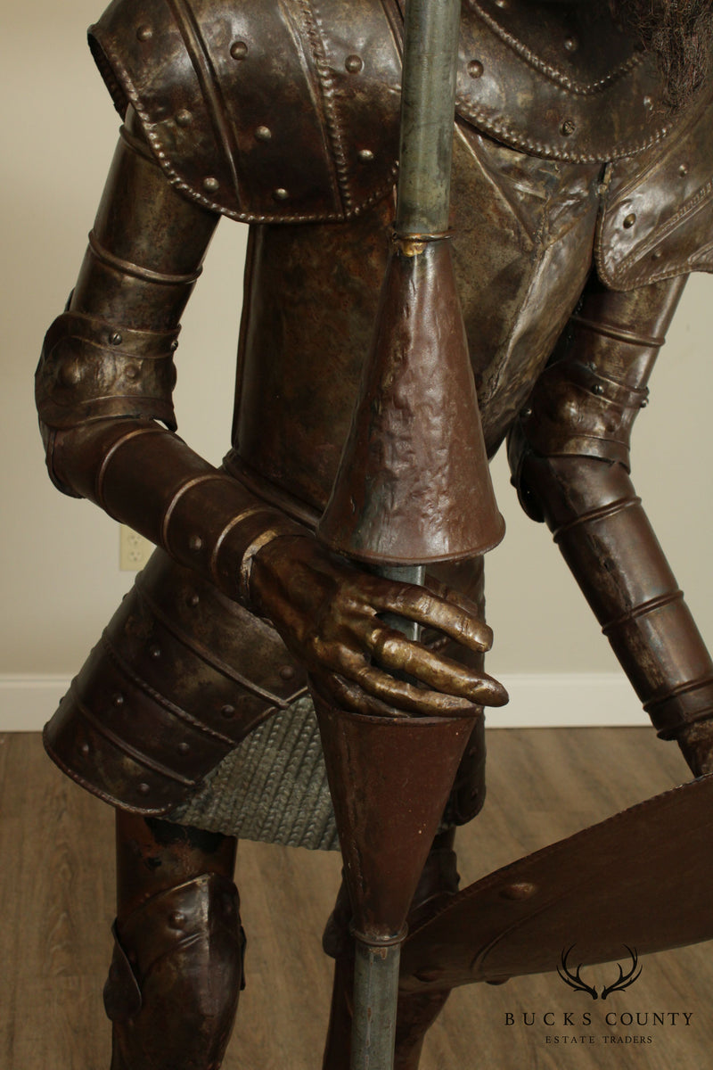 Don Quixote Vintage Hand Crafted Larger than Life Size Metal Suit of Armor Sculpture Signed Navo