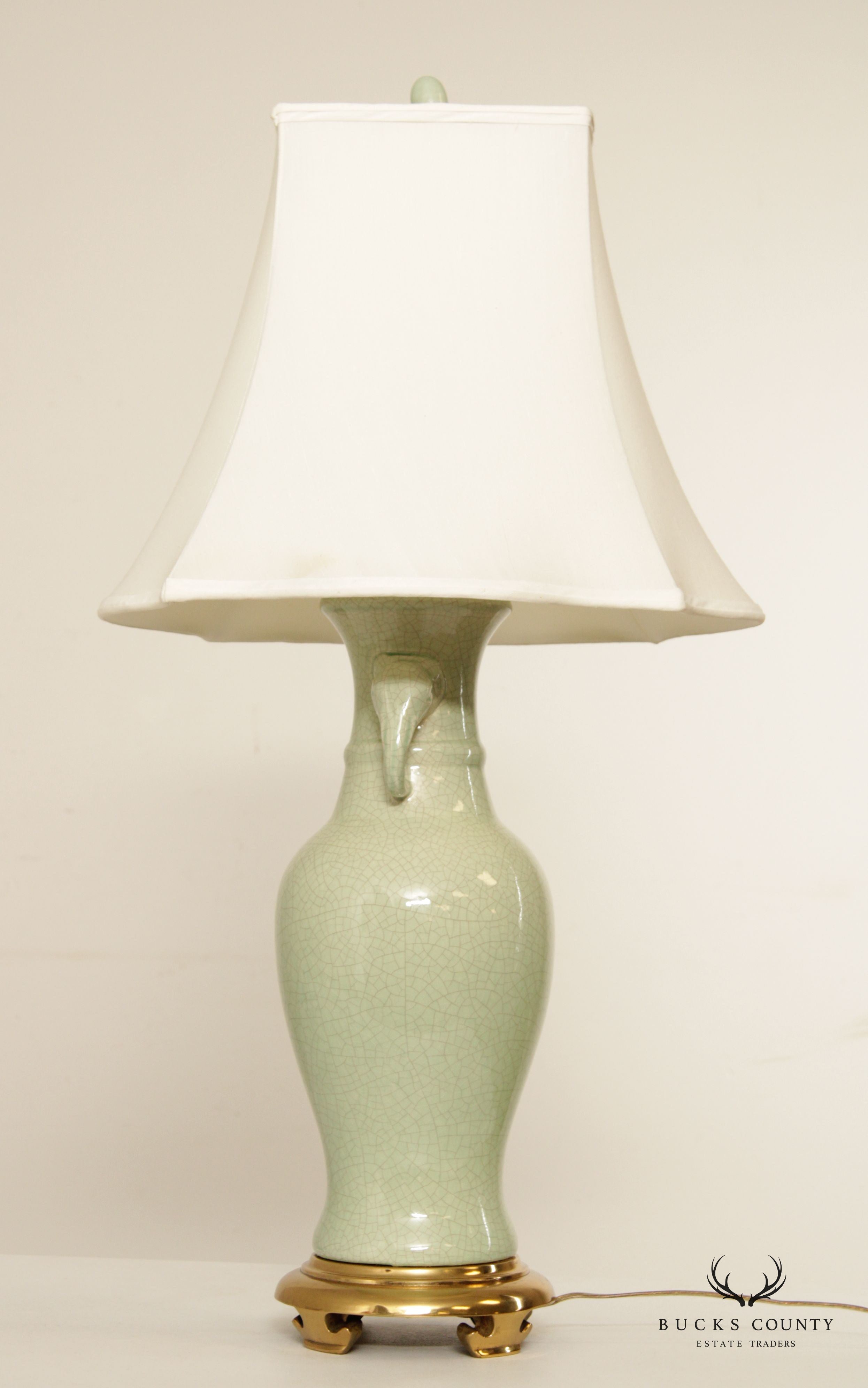 Asian Style Celadon Elephant Urn Table Lamp