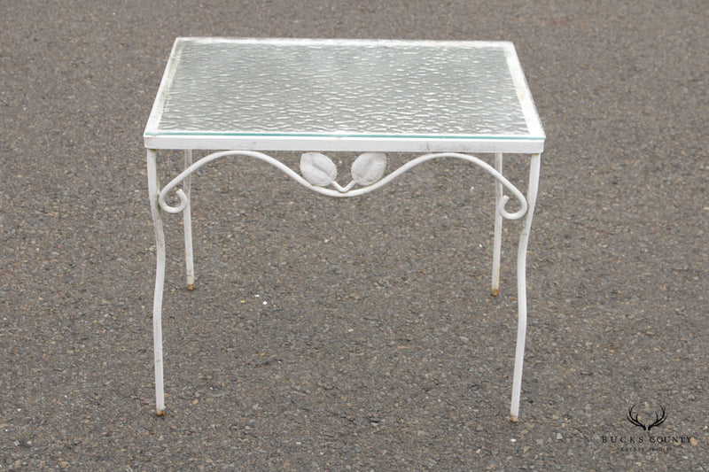 Art Nouveau Style Glass Top Wrought Iron Outdoor Patio Side Table