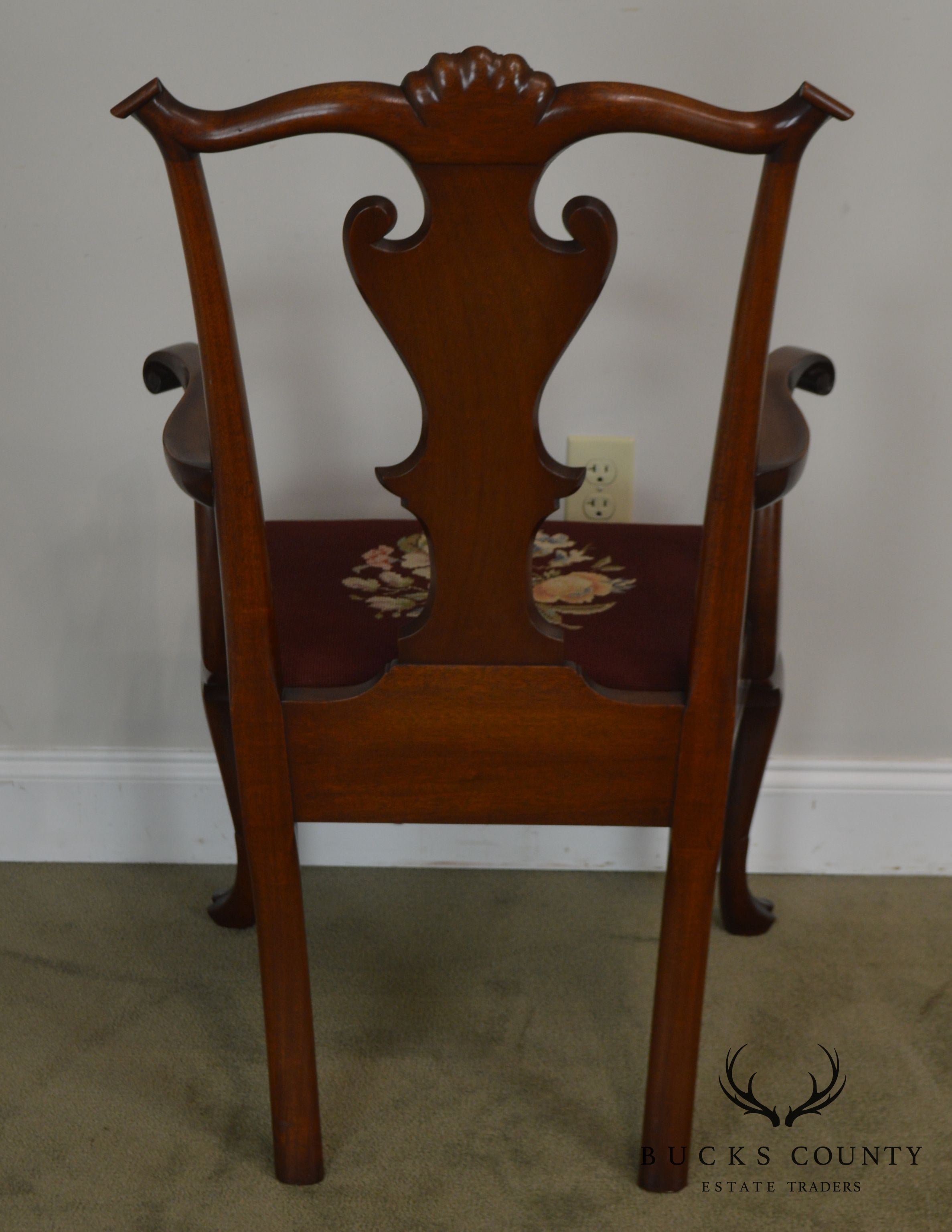 Philadelphia Chippendale Style Custom Quality Pair Mahogany Trifed Foot Armchairs