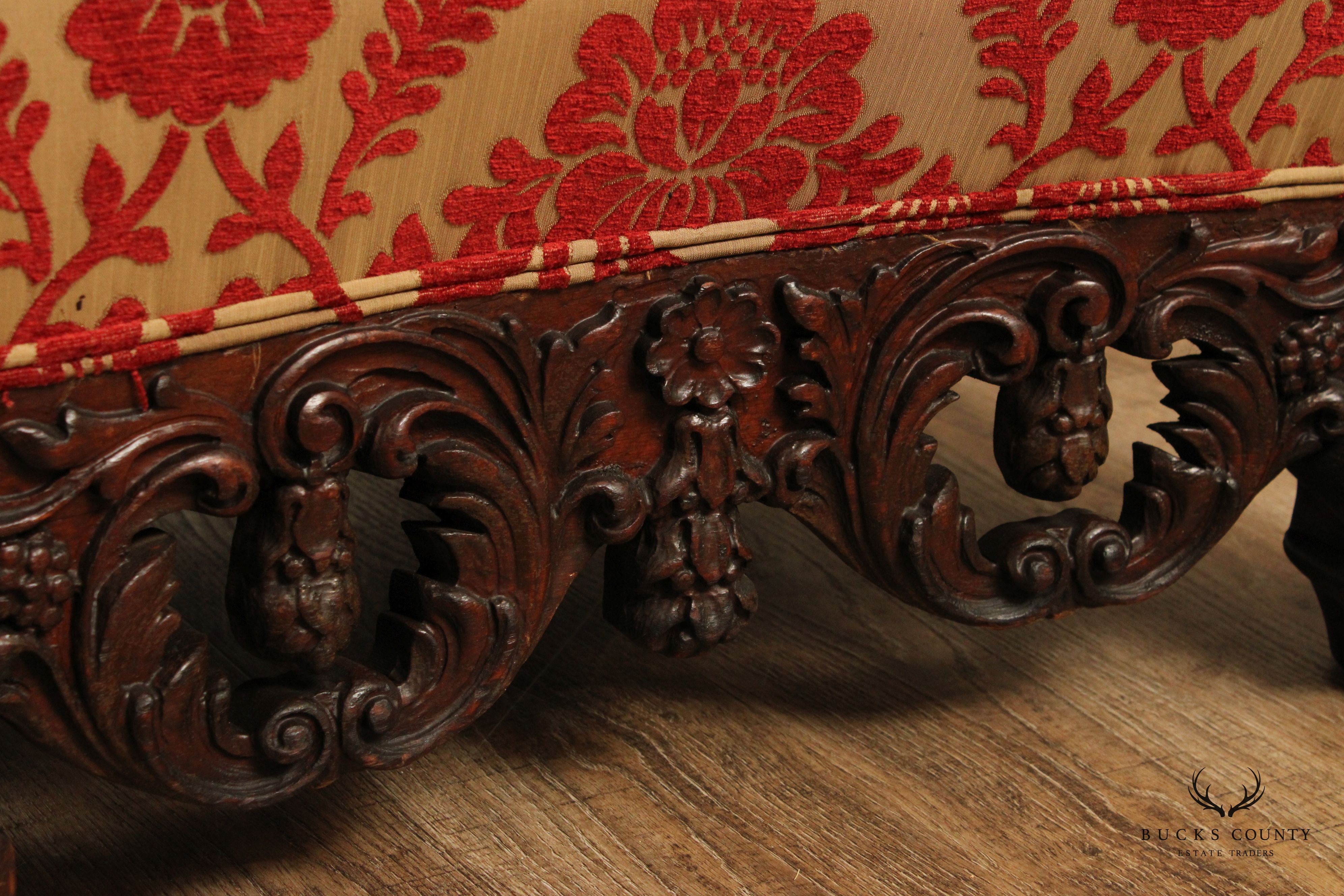 Renaissance Revival Ornate Carved and Custom Upholstered Sofa