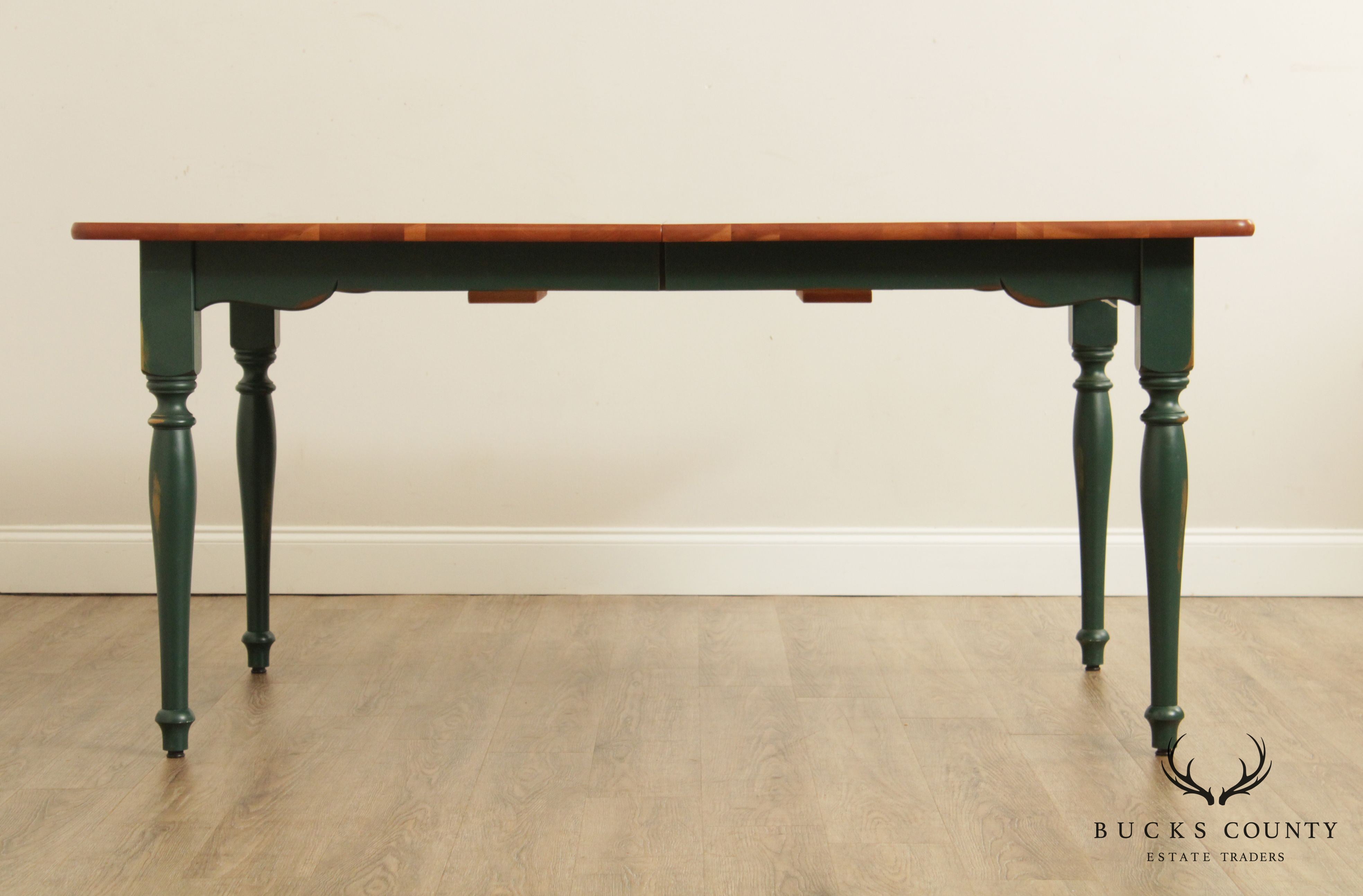 Custom Solid Cherry Green Painted Base Farmhouse Dining Table