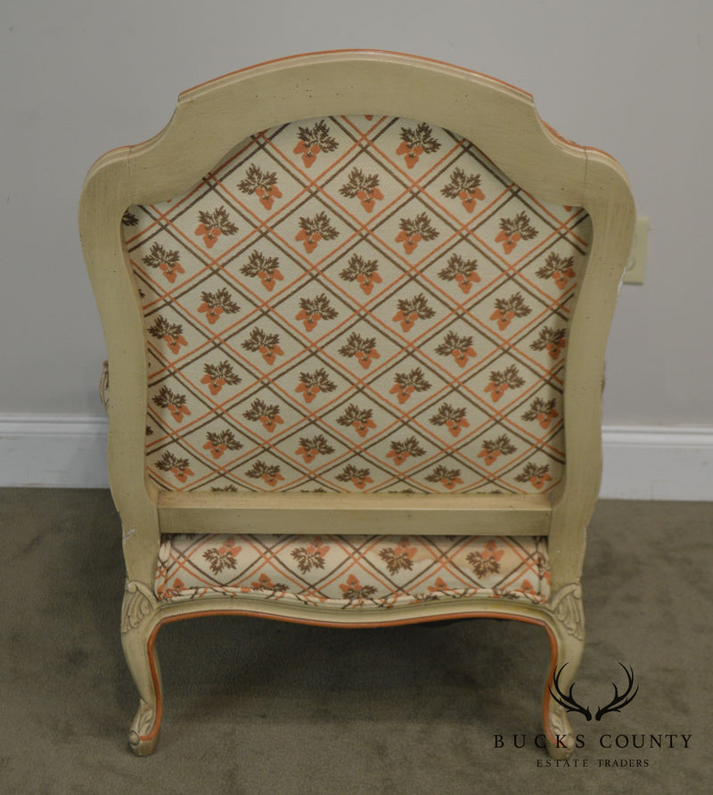 French Louis XV Style Vintage 1960's Paint Frame Bergere Chair with Ottoman