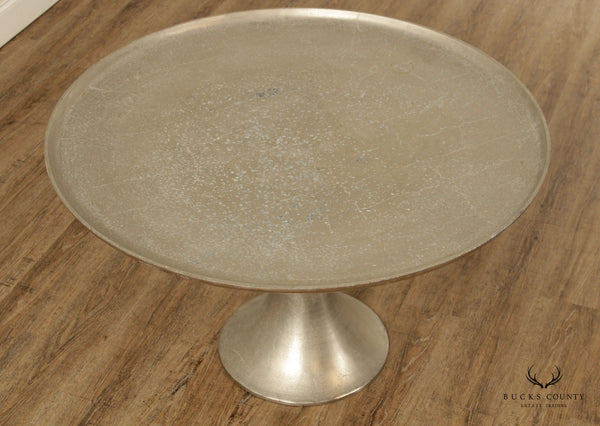 Vintage Modern Cast Aluminum Round 40 Inch Pedestal Cocktail Table