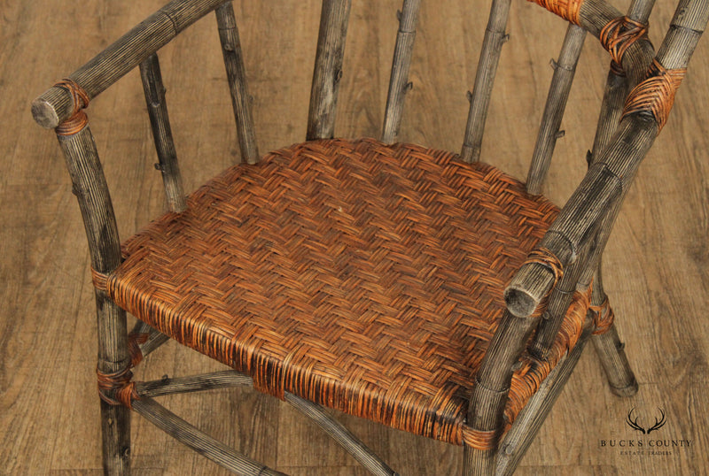 Palecek Adirondack Style Wood Frame and Woven Rattan Armchairs