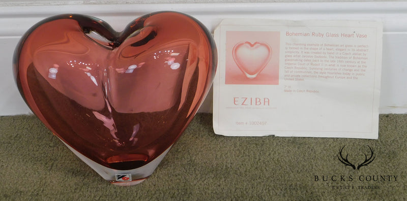 Eziba Bohemian Ruby Glass Heart Vase
