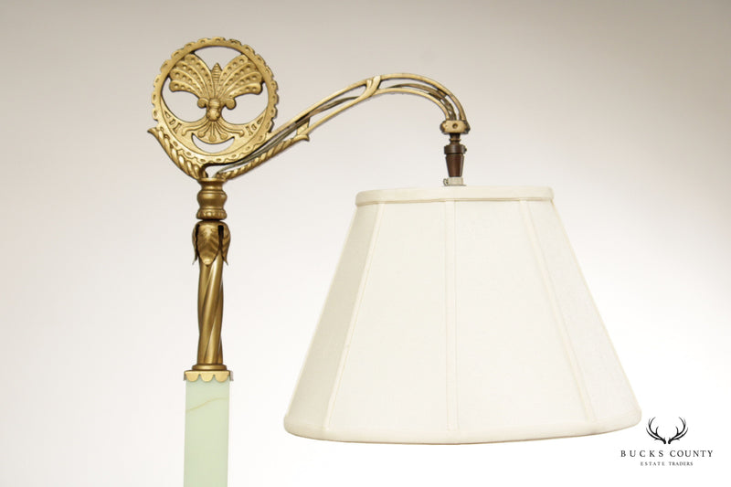Art Deco Onyx and Iron Gooseneck Floor Lamp
