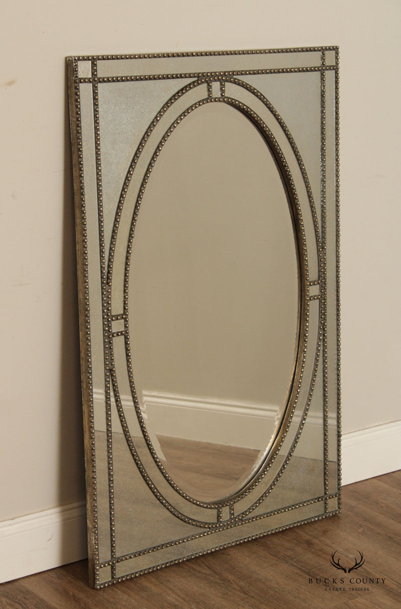 Hollywood Regency Style Silvered Beaded Frame Distressed Wall Mirror