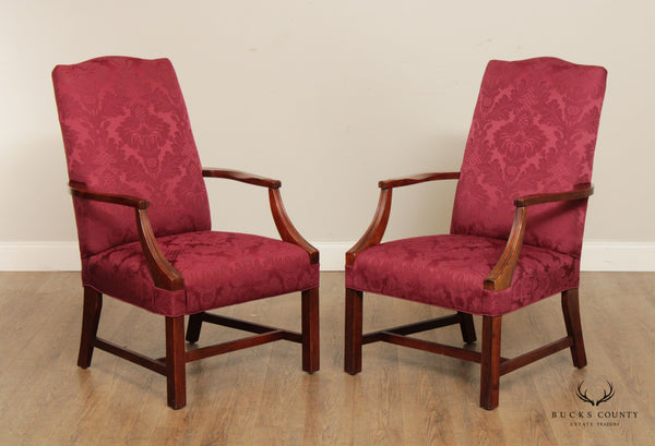 Fairfield Chippendale Style Pair Custom Upholstered Armchairs