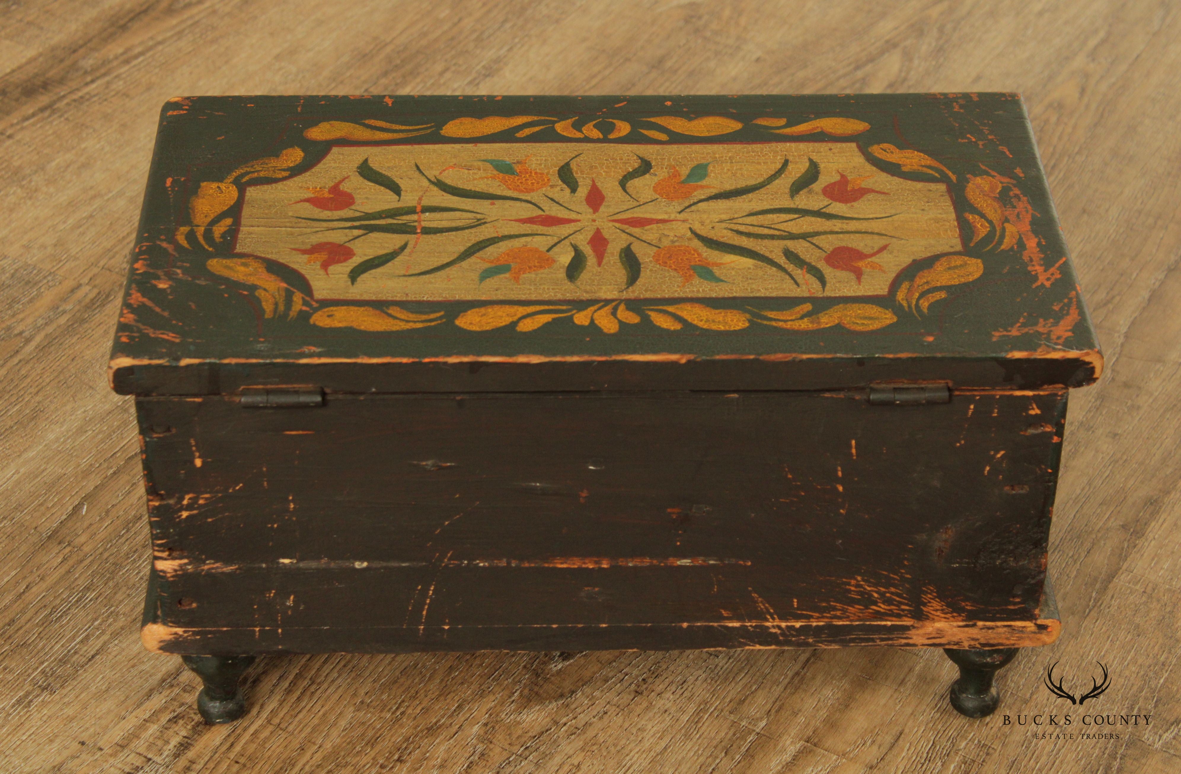 Antique Hand Painted Pennsylvania Dutch Minature Blanket Chest