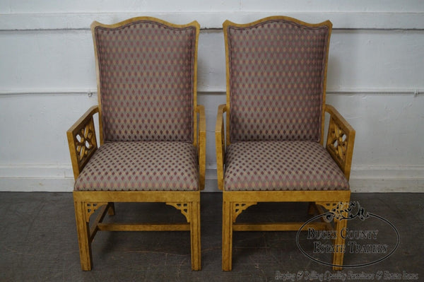 Erwin Lambeth Custom Pair of Faux Painted Chinese Chippendale Host Arm Chairs