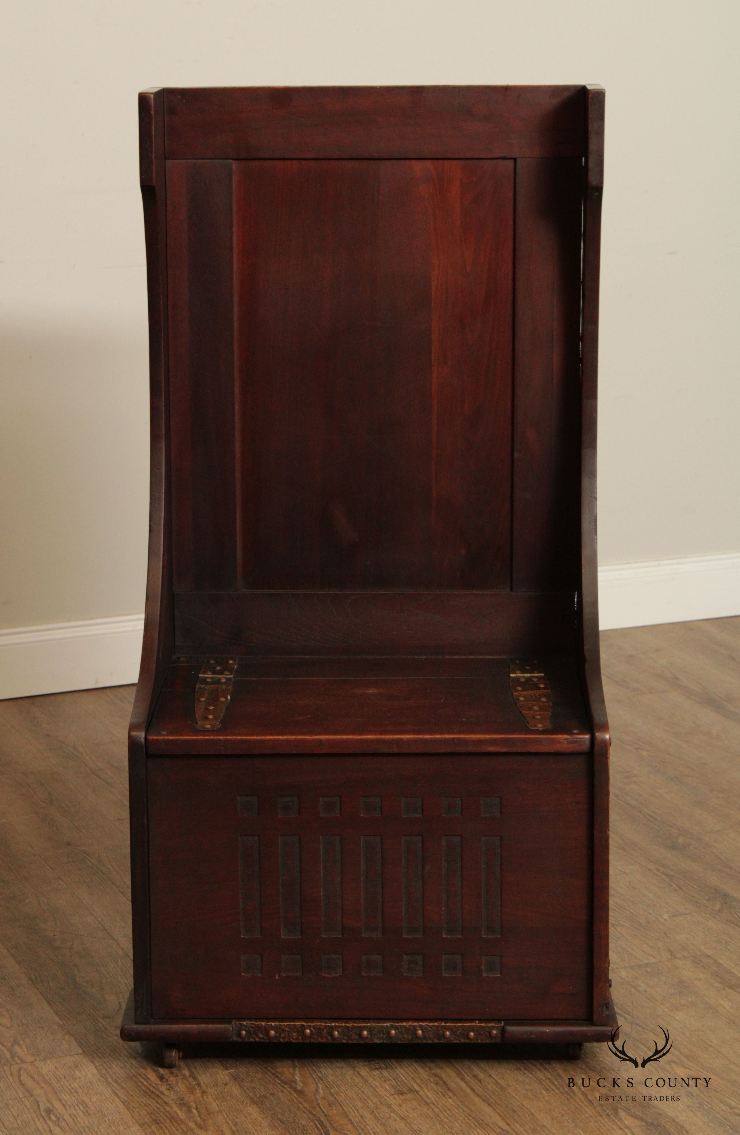 Antique Mission Arts And Crafts Mahogany Storage Chest Hall Bench