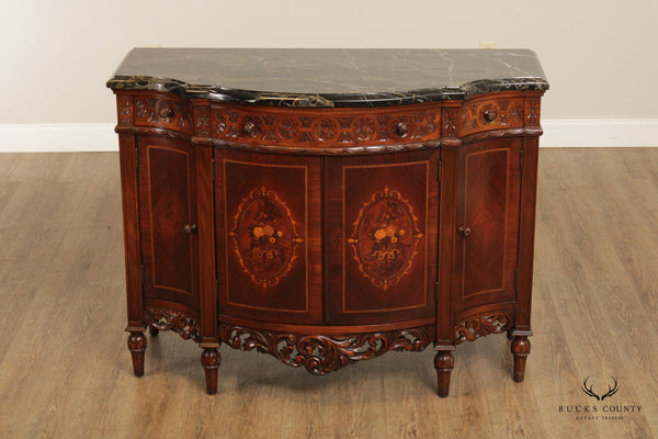 Antique Louis XVI Style Marble Top Inlaid Mahogany Sideboard