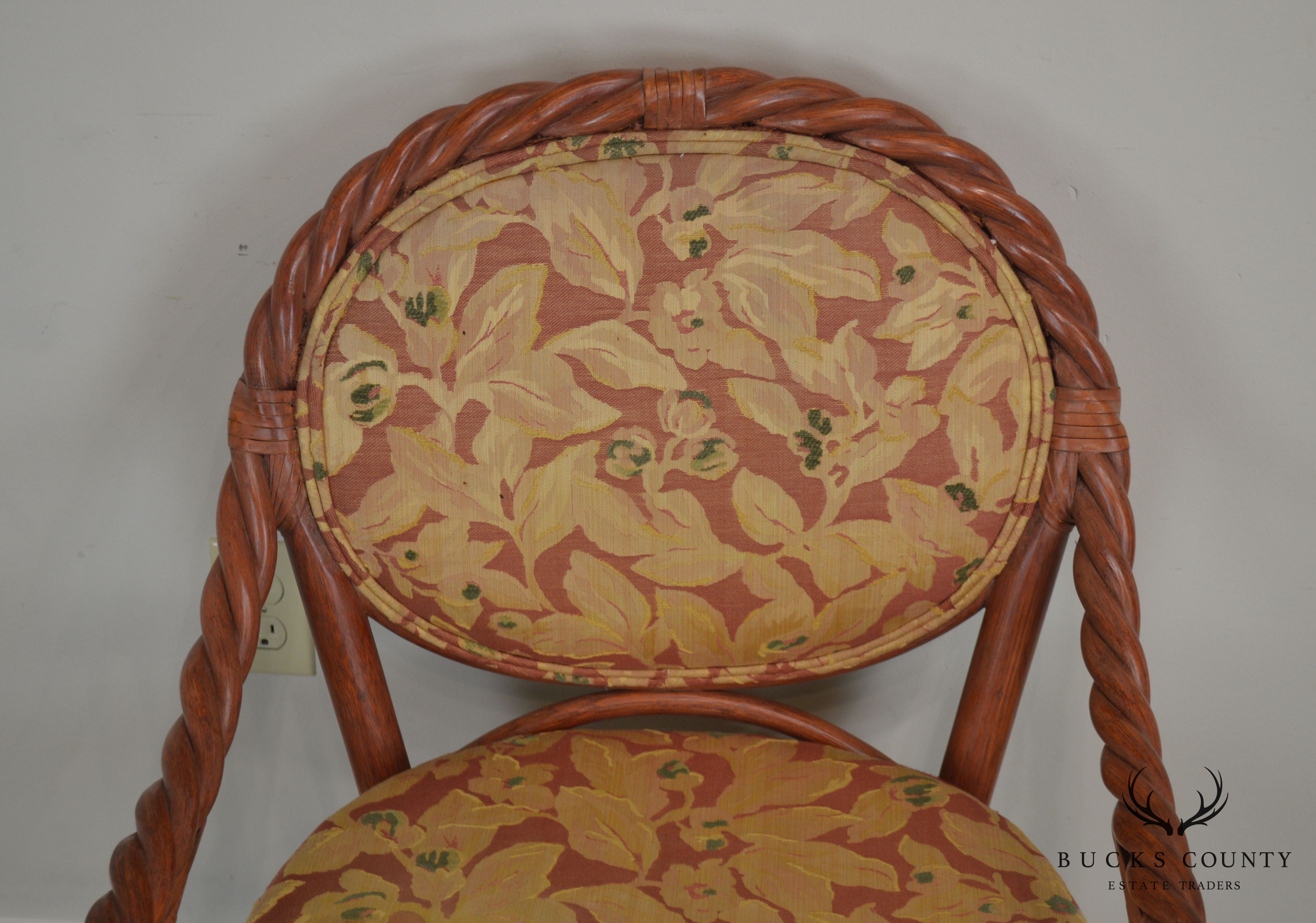 Mcguire of San Francisco Pair Painted Twist Rattan Armchairs