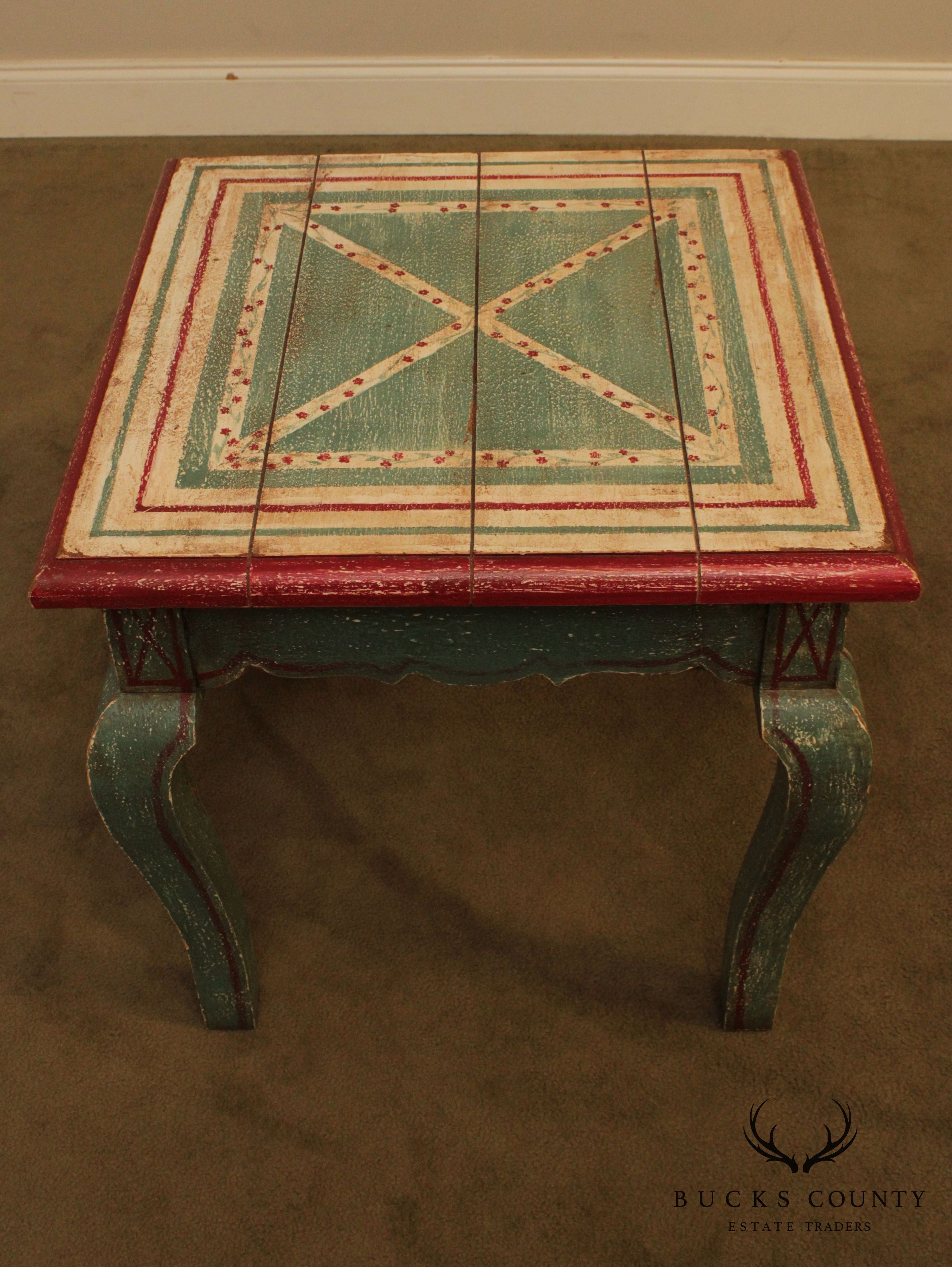 French Country Style Distressed Painted Side Table