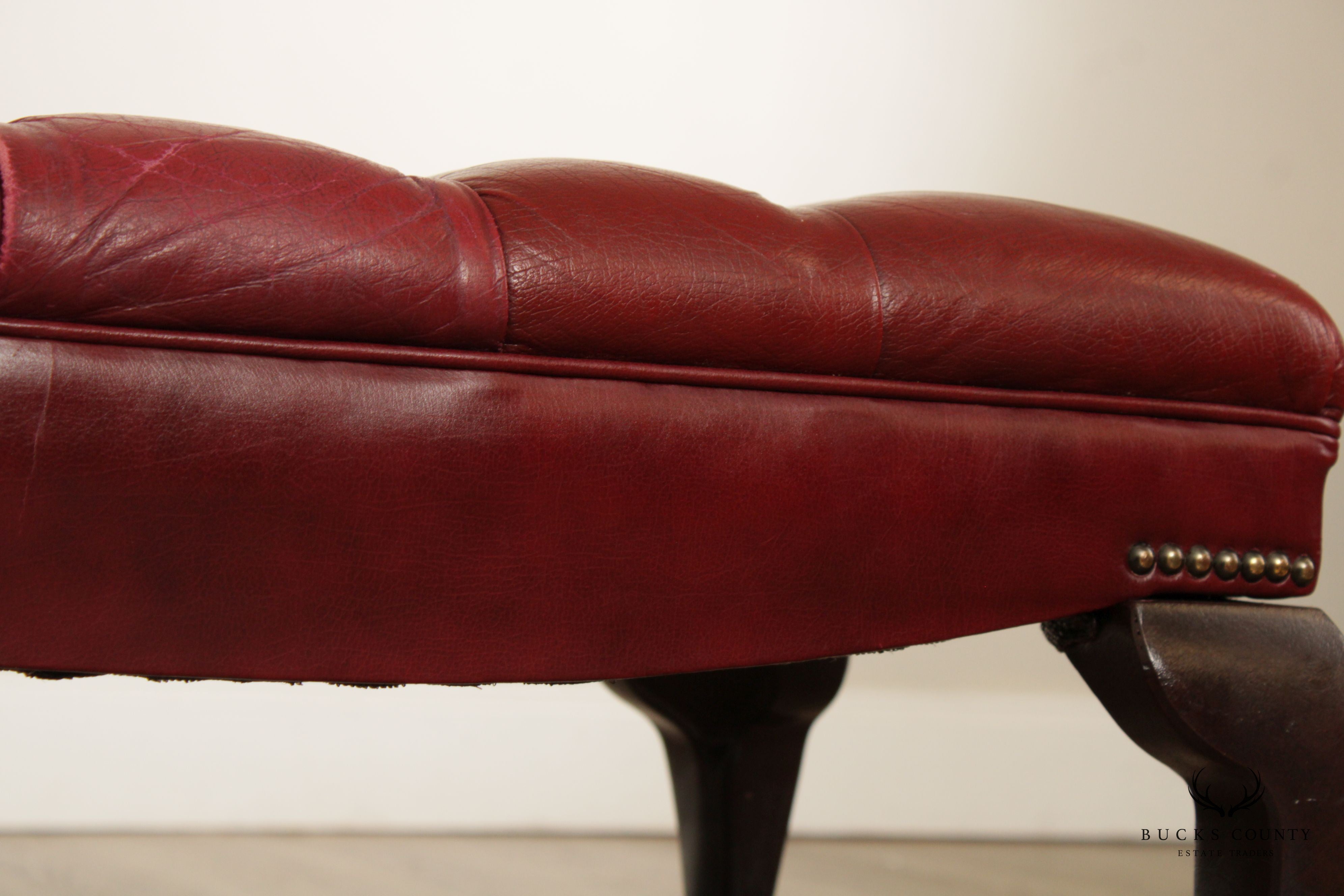 Georgian Style Tufted Red Leather Ottoman or Foot Stool